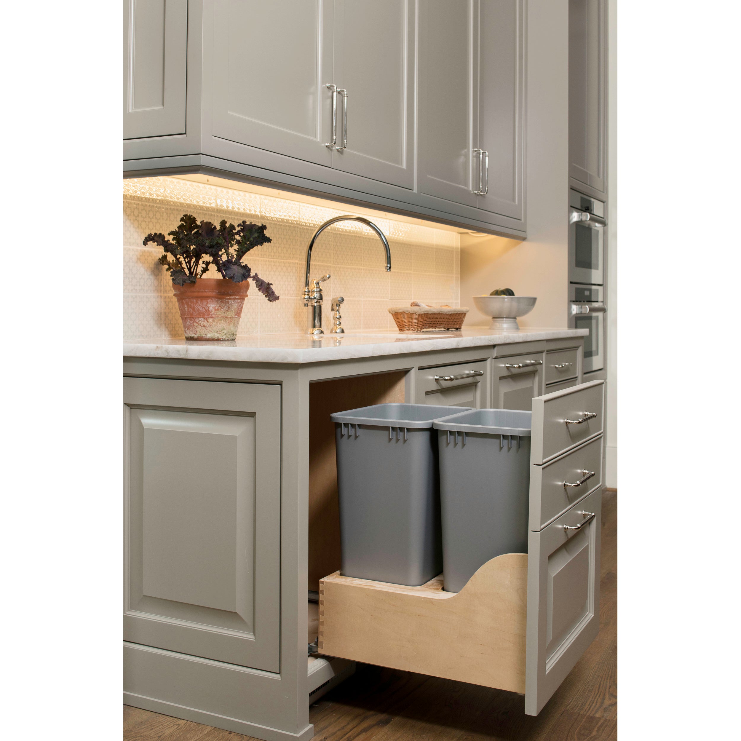 Double 50 Qrt Bottom mount Waste Container Natural  18 in (457 mm) W x 21.75 in (552 mm) D x 24.25 in (616 mm) H