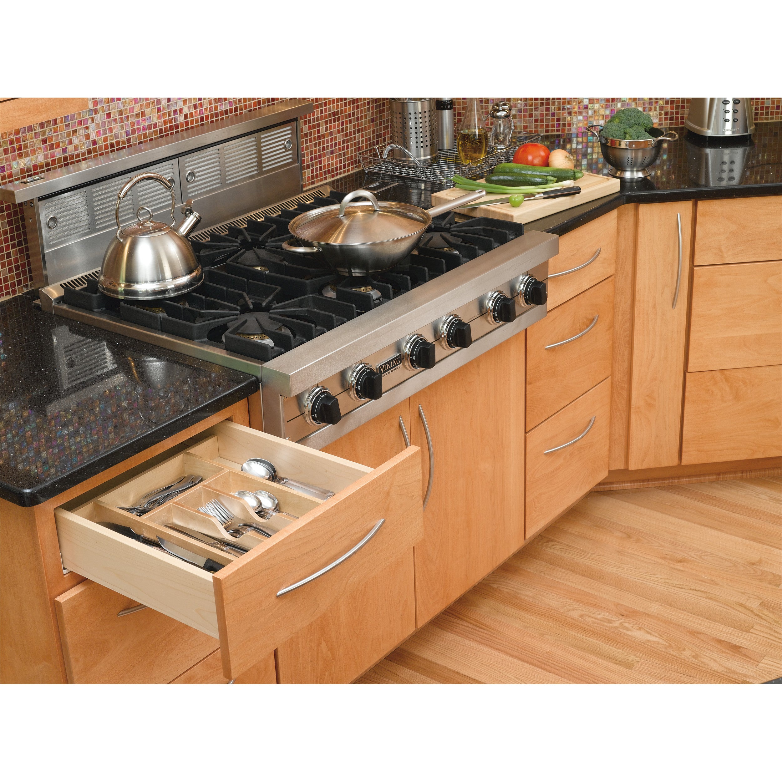 Short Wood Cutlery Tray Insert Natural  14.63 in (372 mm) W x 22 in (559 mm) D x 2.38 in (60 mm) H