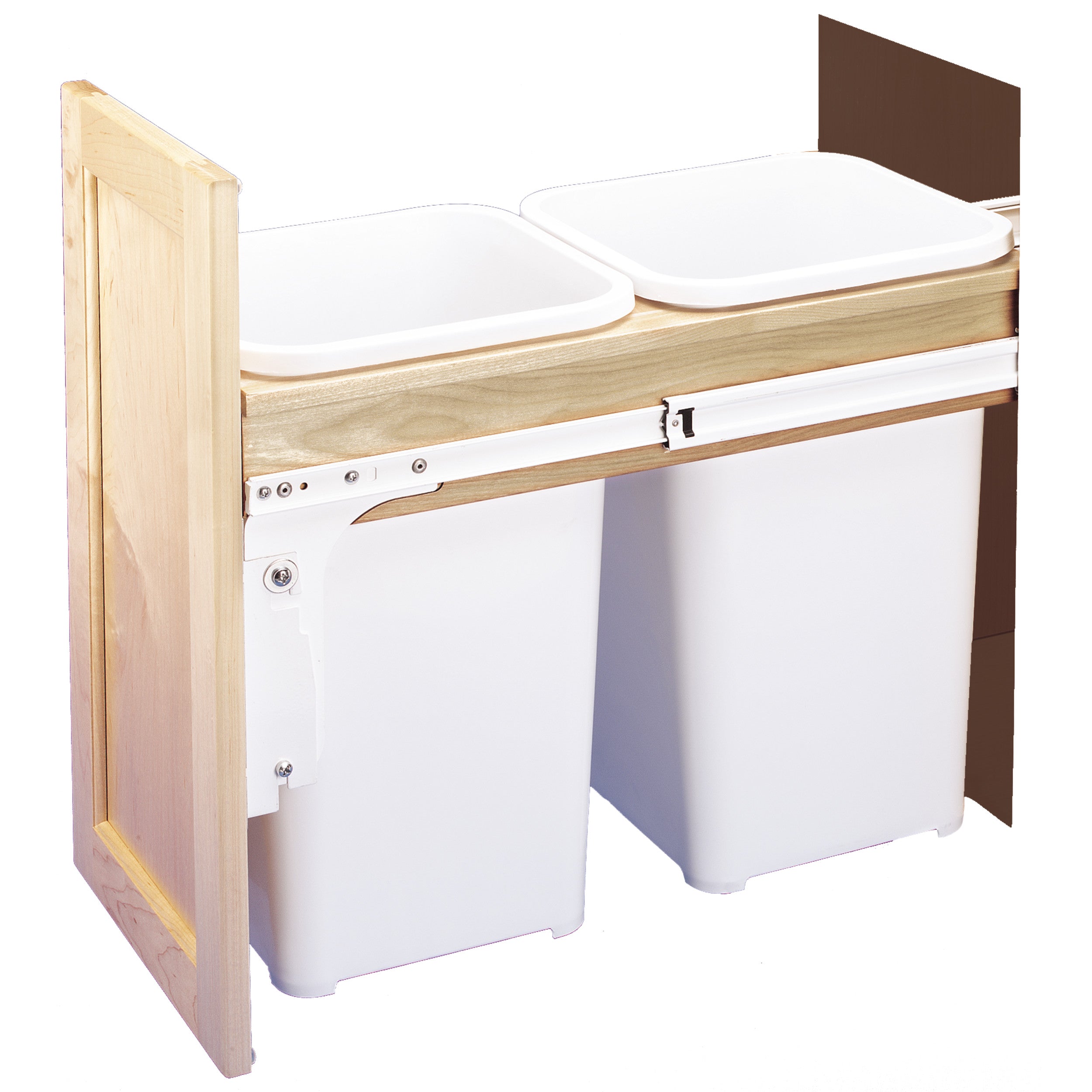 Double 27 Qrt Top mount Waste Container (1-1/2" faceframe) Natural  12 in (305 mm) W x 23.25 in (591 mm) D x 17.75 in (451 mm) H