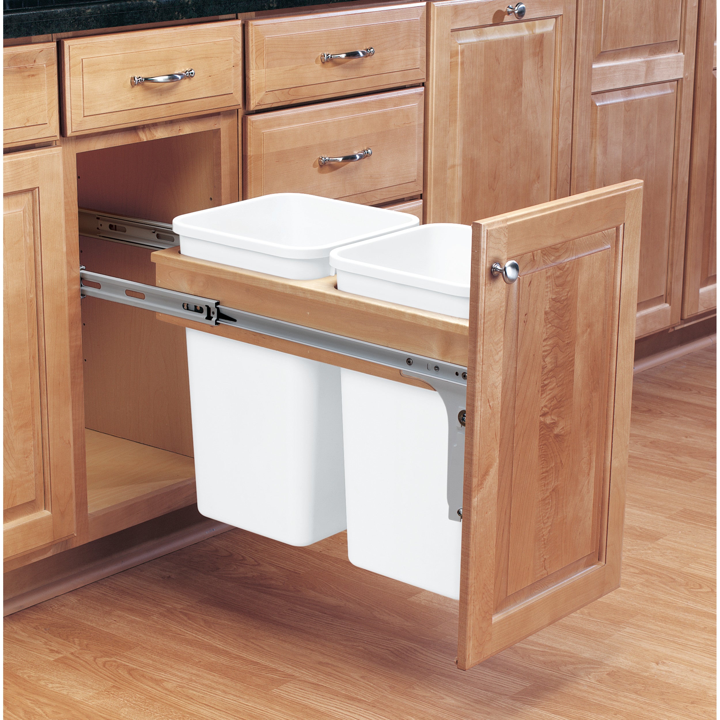 Double 27 Qrt Top mount Waste Container (1-1/2" faceframe) Natural  12 in (305 mm) W x 23.25 in (591 mm) D x 17.75 in (451 mm) H