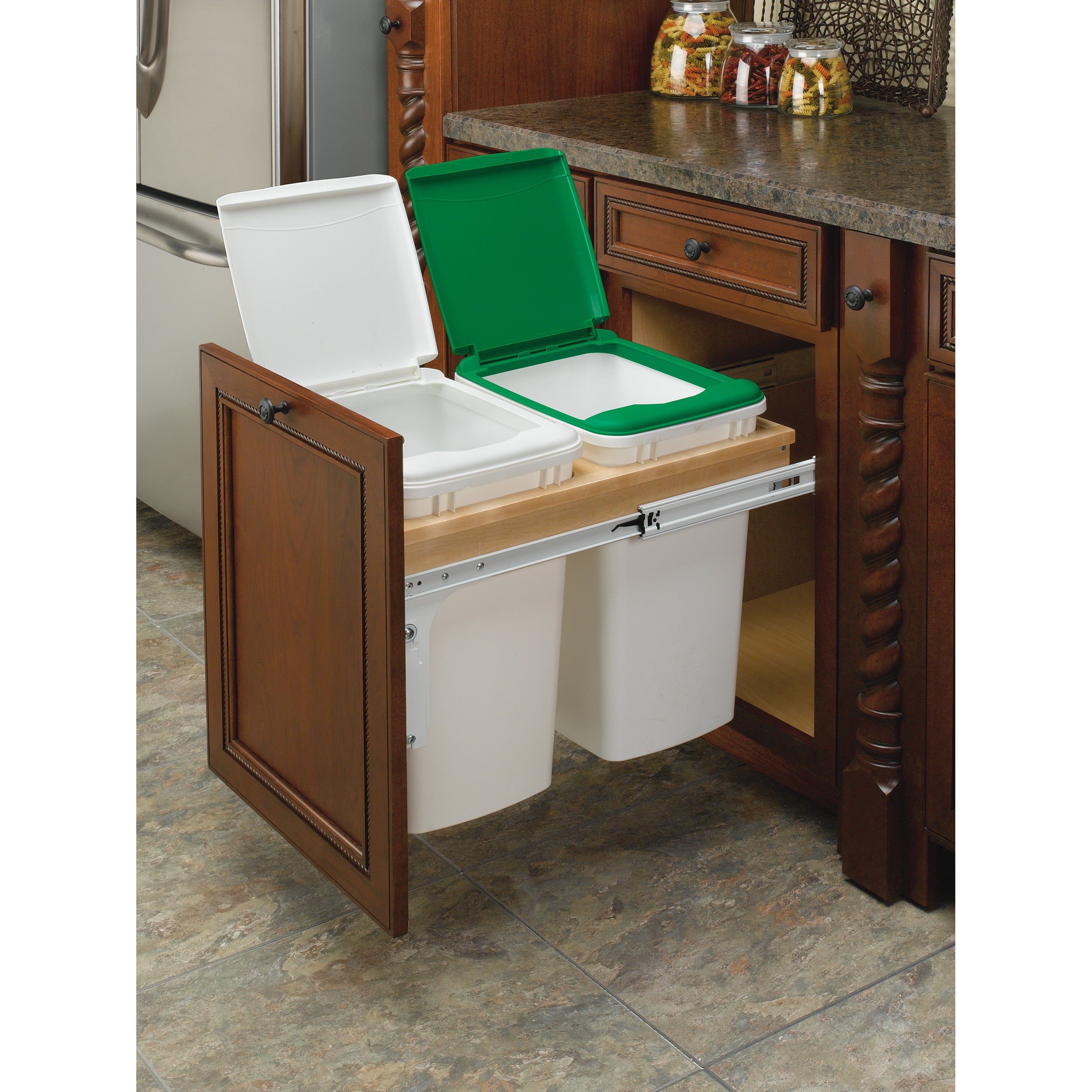 Double 35 Qrt Top mount Waste Container (1-3/4" faceframe) Natural  14.5 in (368 mm) W x 22.25 in (565 mm) D x 17.88 in (454 mm) H