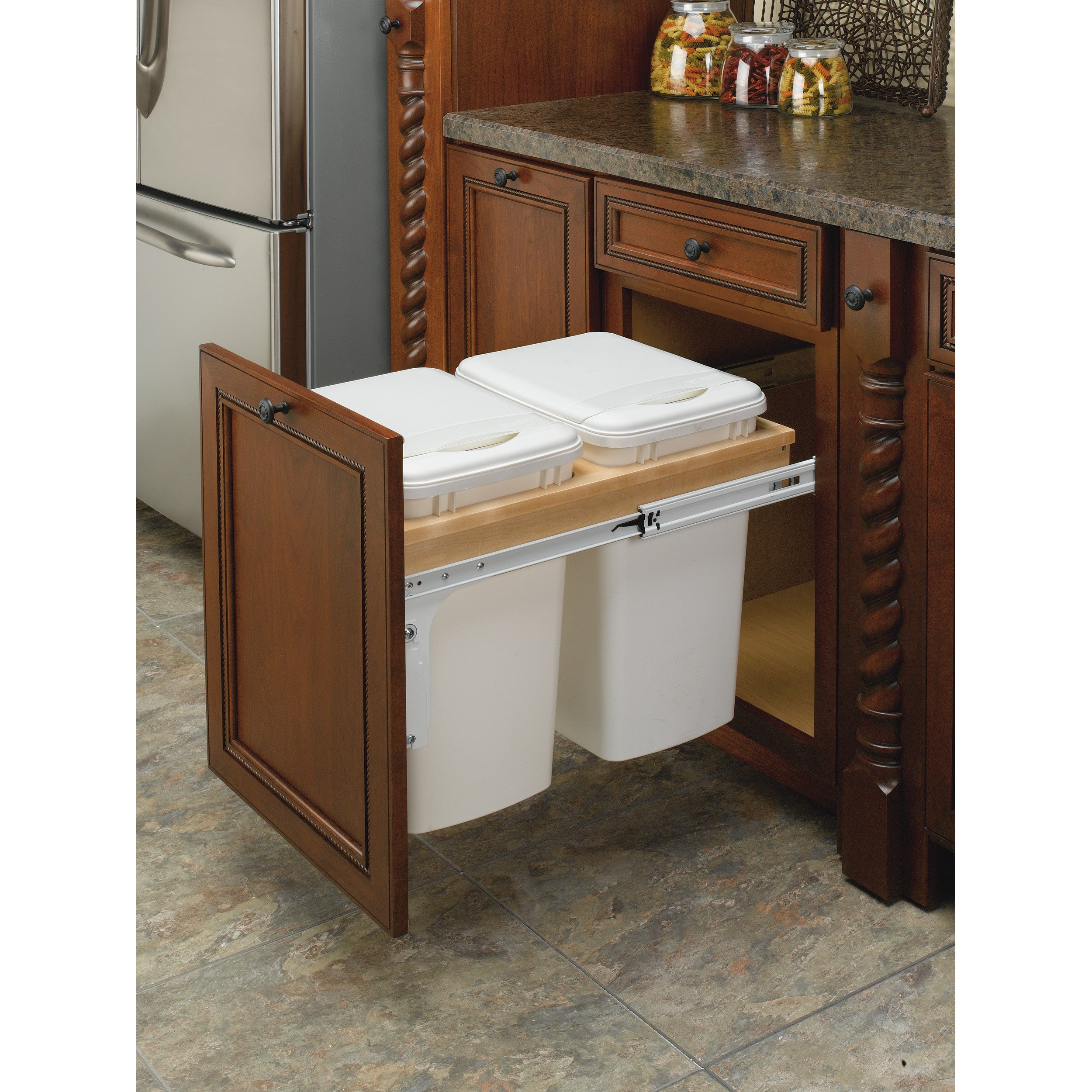 Double 35 Qrt Top mount Waste Container (1-3/4" faceframe) Natural  14.5 in (368 mm) W x 22.25 in (565 mm) D x 17.88 in (454 mm) H