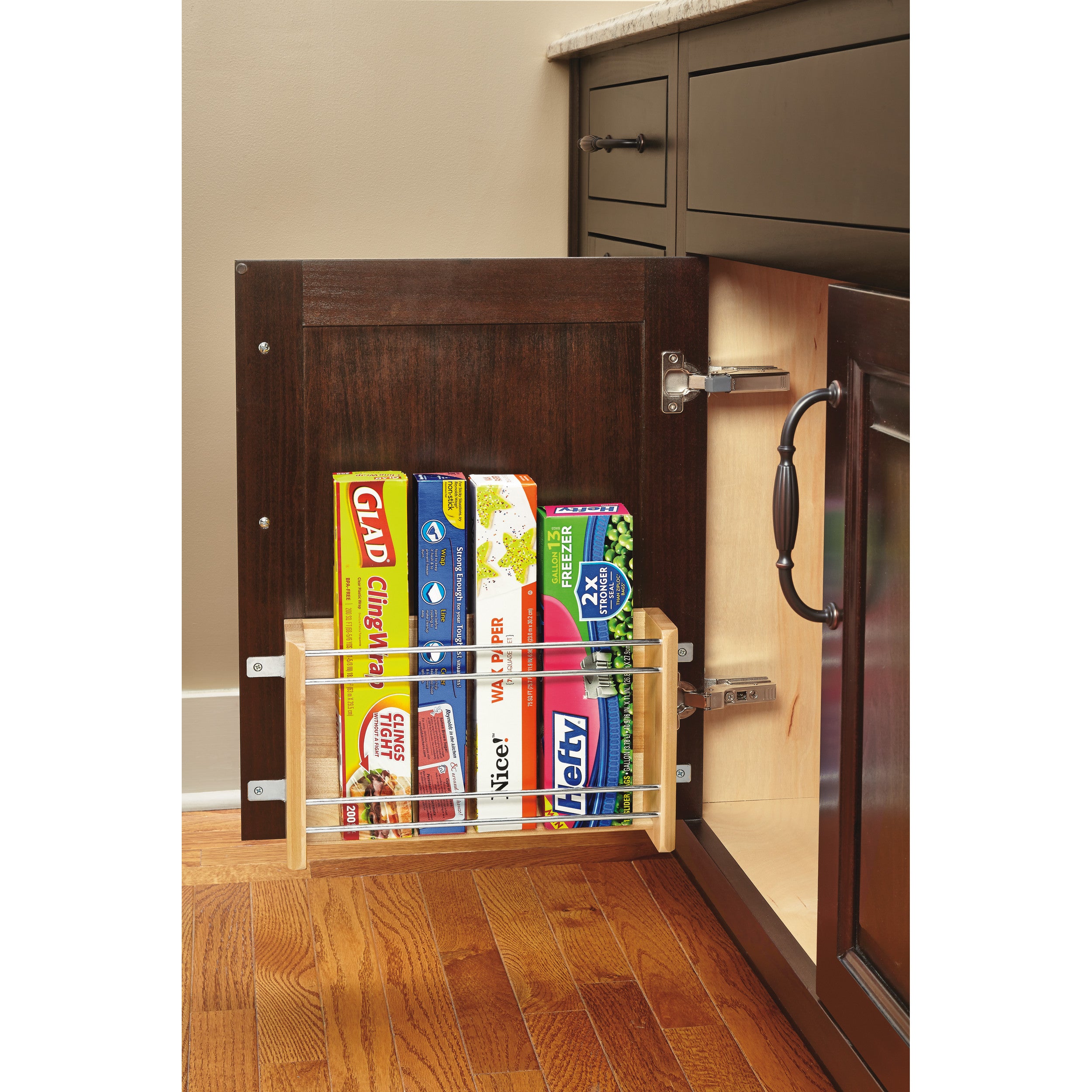 18 in Medium Door mount Foil Rack Natural  13.13 in (334 mm) W x 4 in (102 mm) D x 8 in (203 mm) H