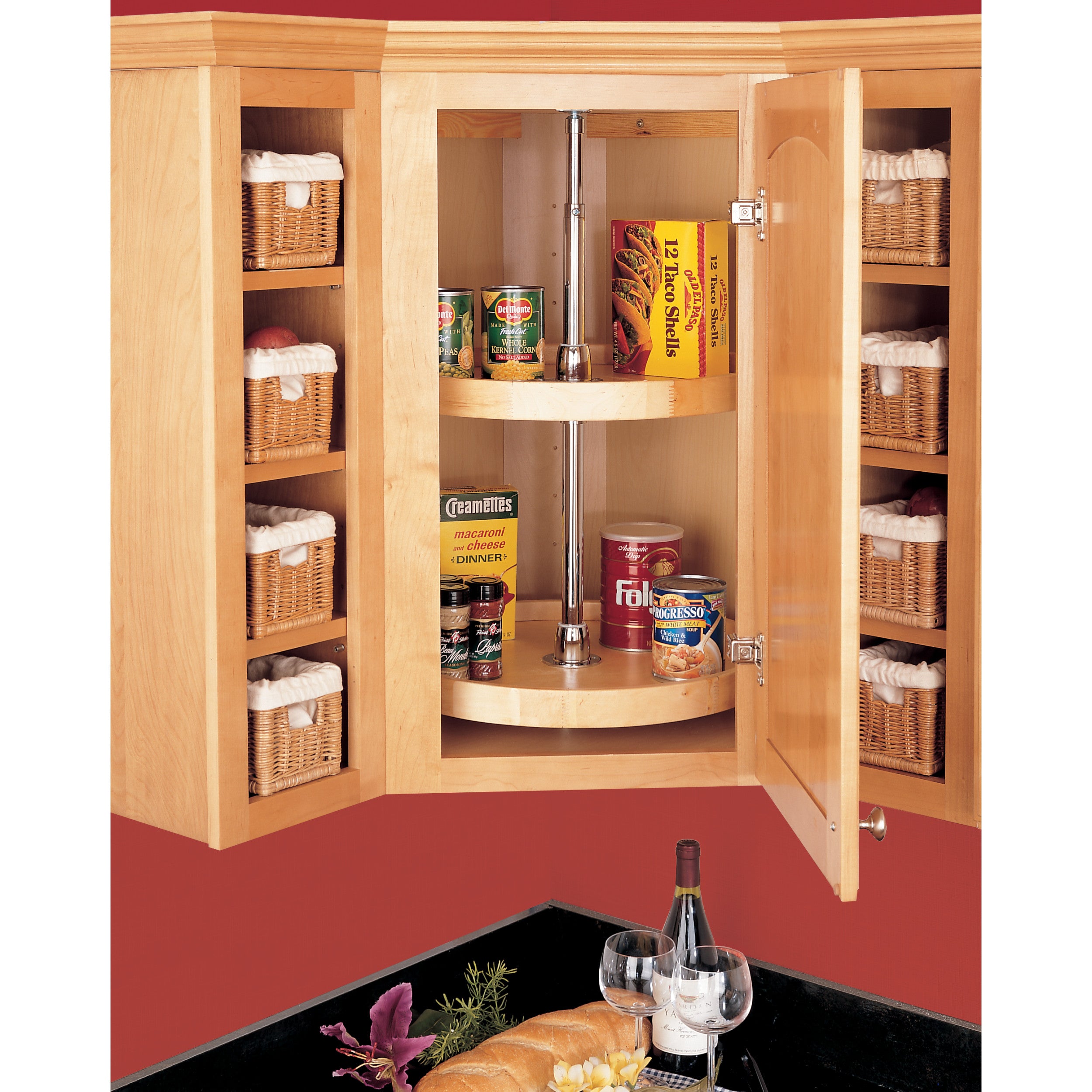 22 in Wood Full Circle Lazy Susans 2-Shelf Natural  22 in (559 mm) W x 22 in (559 mm) D x 26 in (660 mm) H