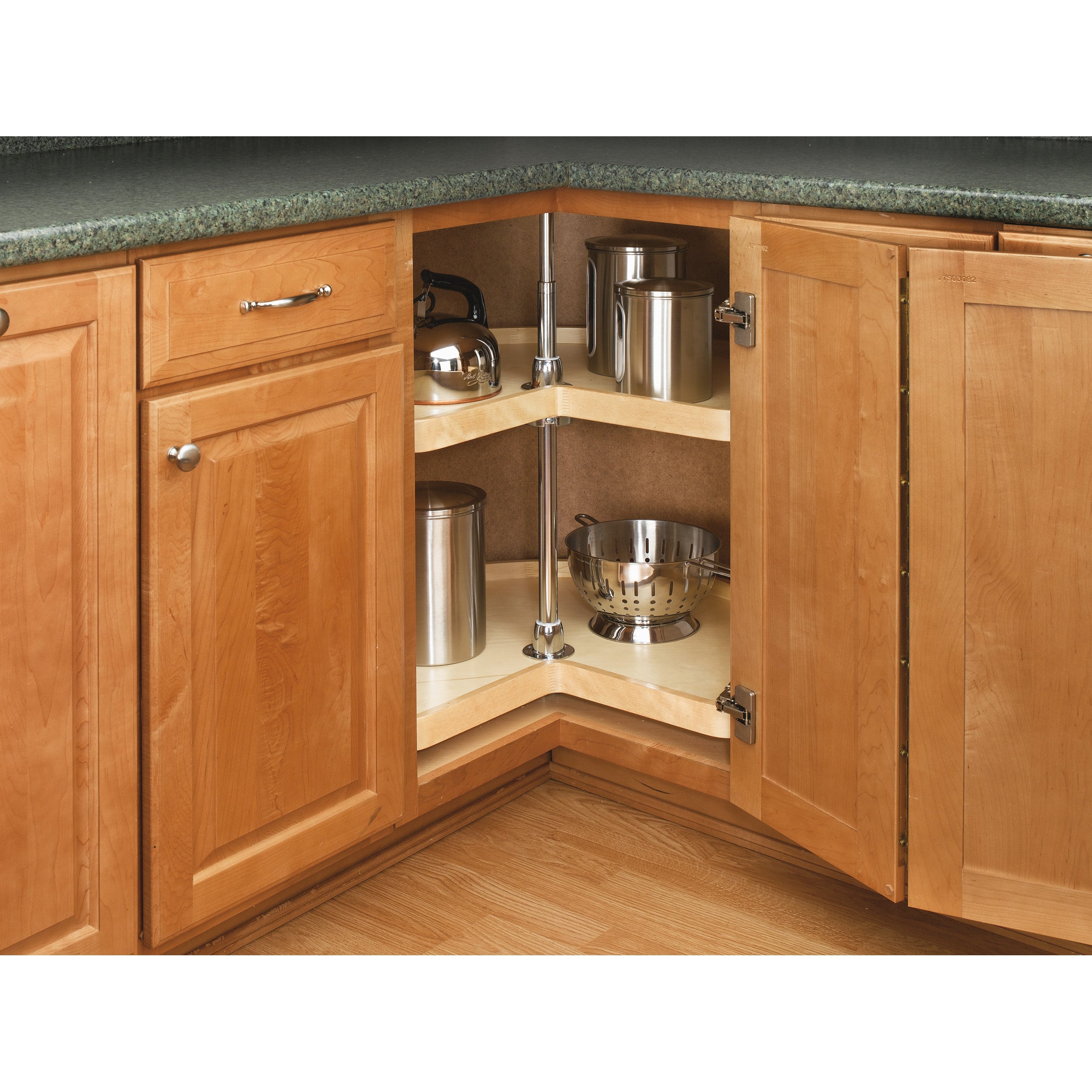 28 in Wood Kidney Lazy Susans 2-Shelf Natural  28 in (711 mm) W x 28 in (711 mm) D x 26 in (660 mm) H