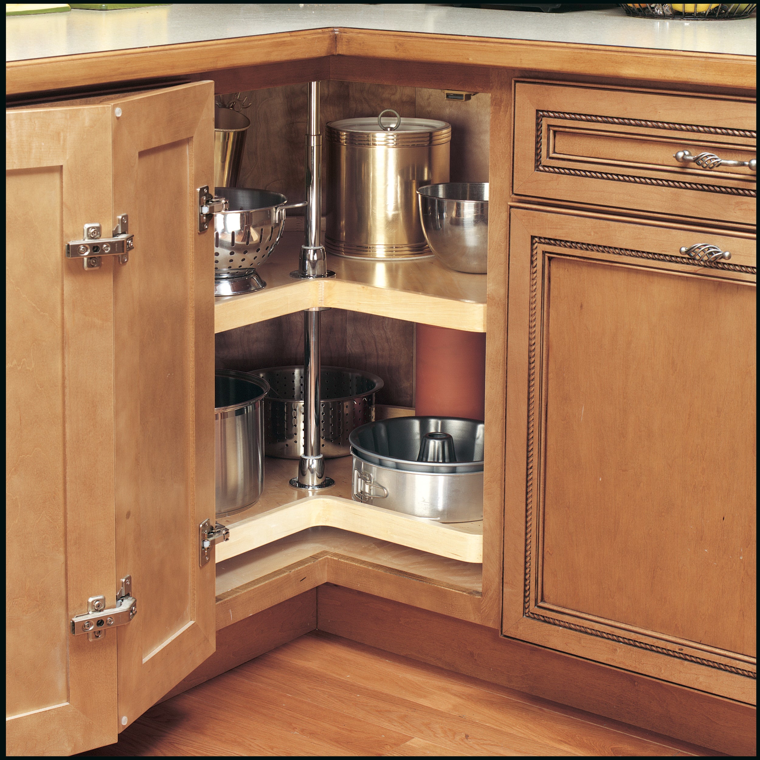 32 in Wood Kidney Lazy Susans 2-Shelf Natural  32 in (813 mm) W x 32 in (813 mm) D x 26 in (660 mm) H