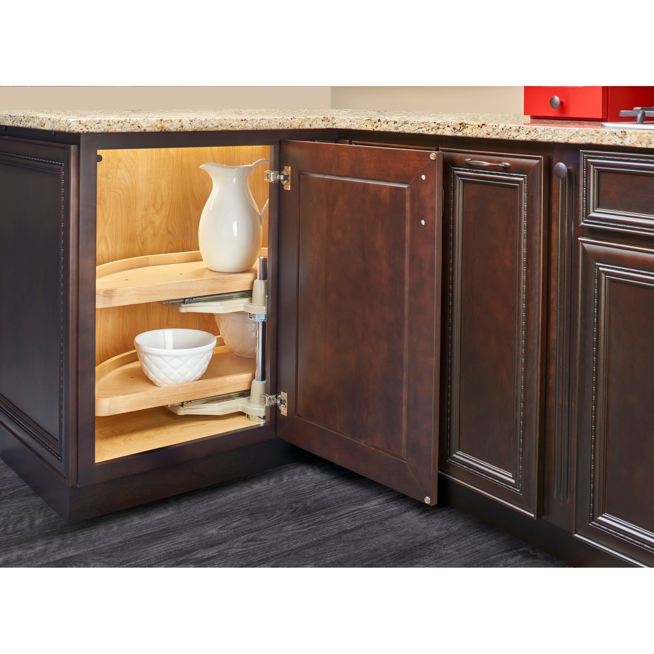 35 in Wood Half Moon Lazy Susans 2-Tier Natural  15 in (381 mm) W x 35 in (889 mm) D x 18 in (457 mm) H