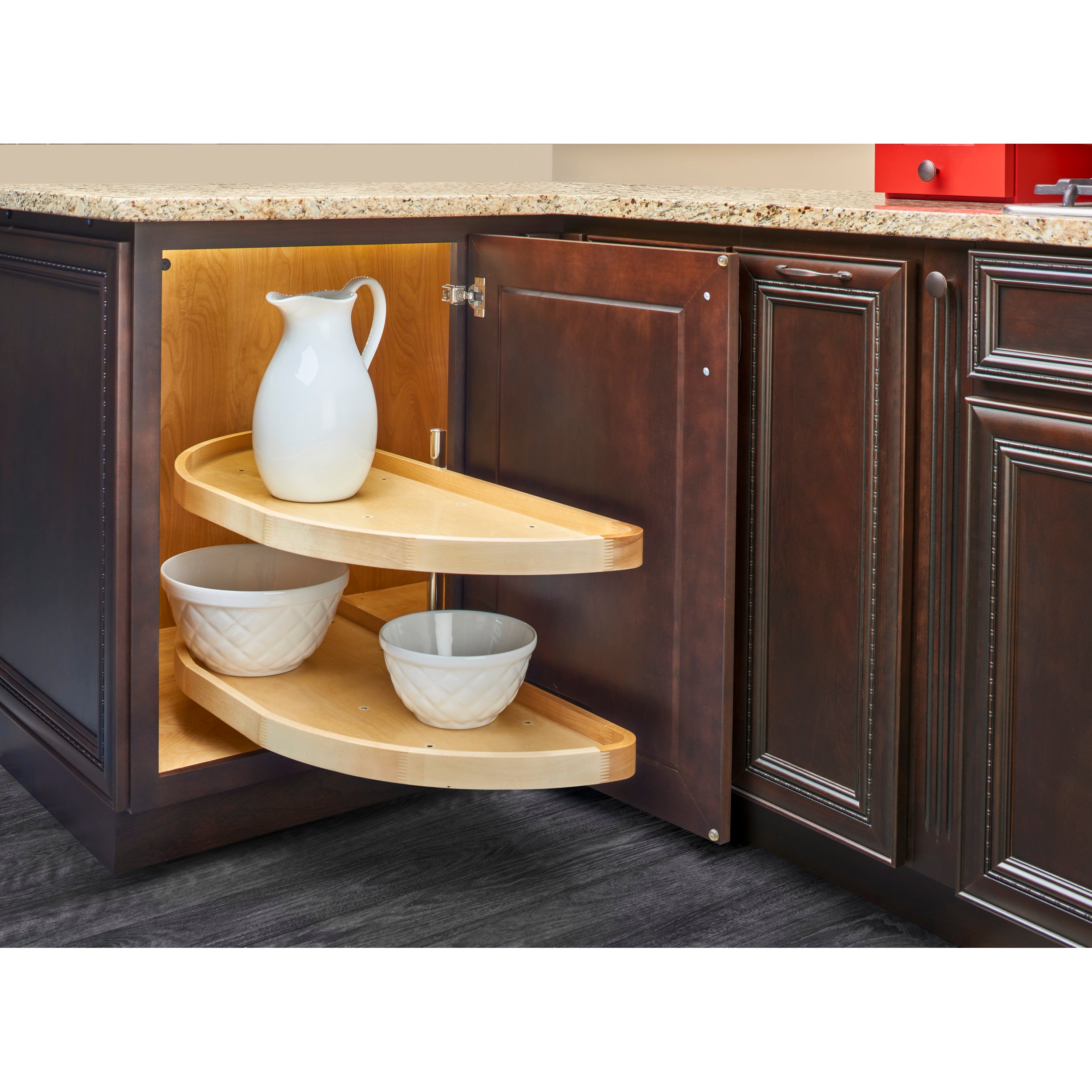 35 in Wood Half Moon Lazy Susans 2-Tier Natural  15 in (381 mm) W x 35 in (889 mm) D x 18 in (457 mm) H