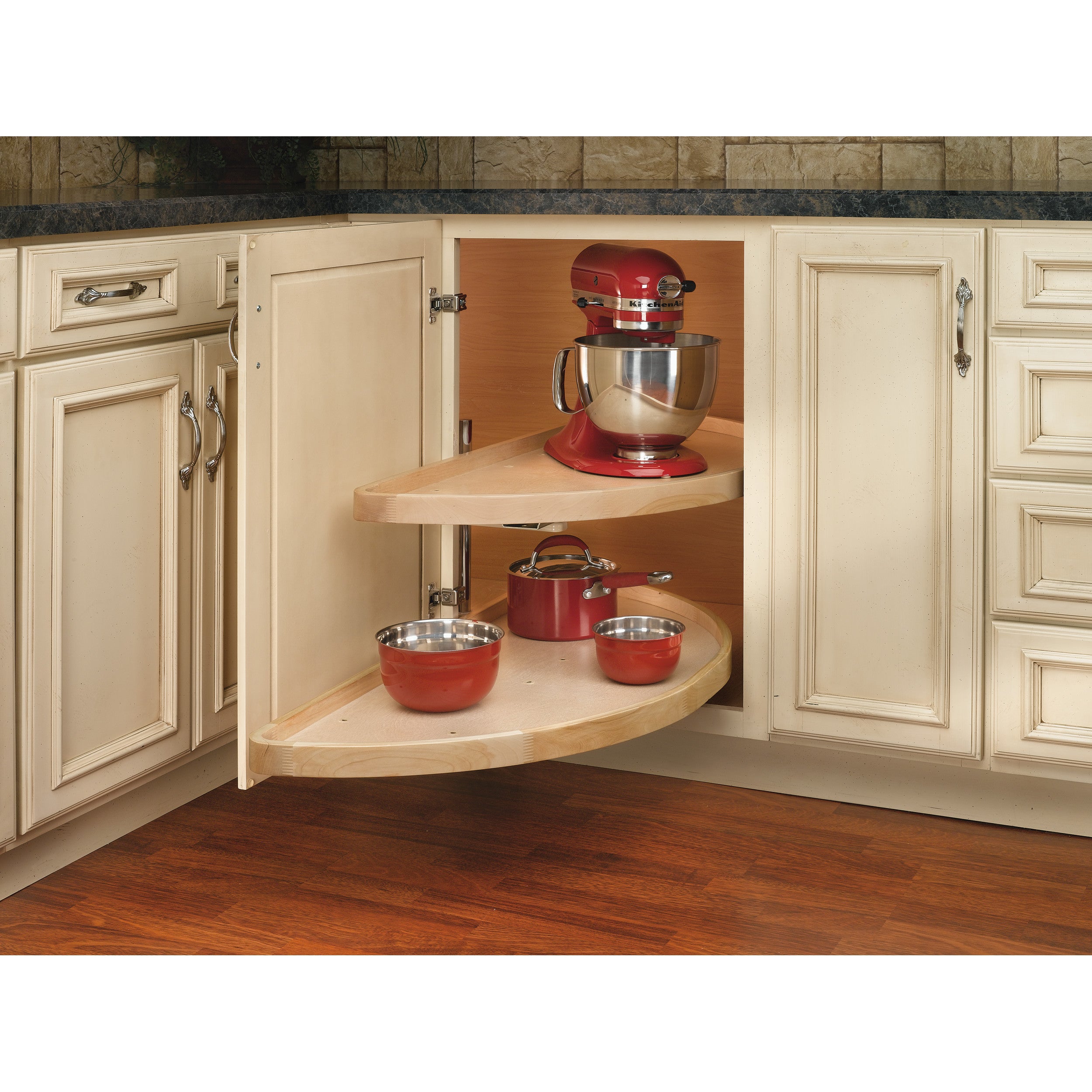 35 in Wood Half Moon Lazy Susans 2-Tier Natural  15 in (381 mm) W x 35 in (889 mm) D x 18 in (457 mm) H
