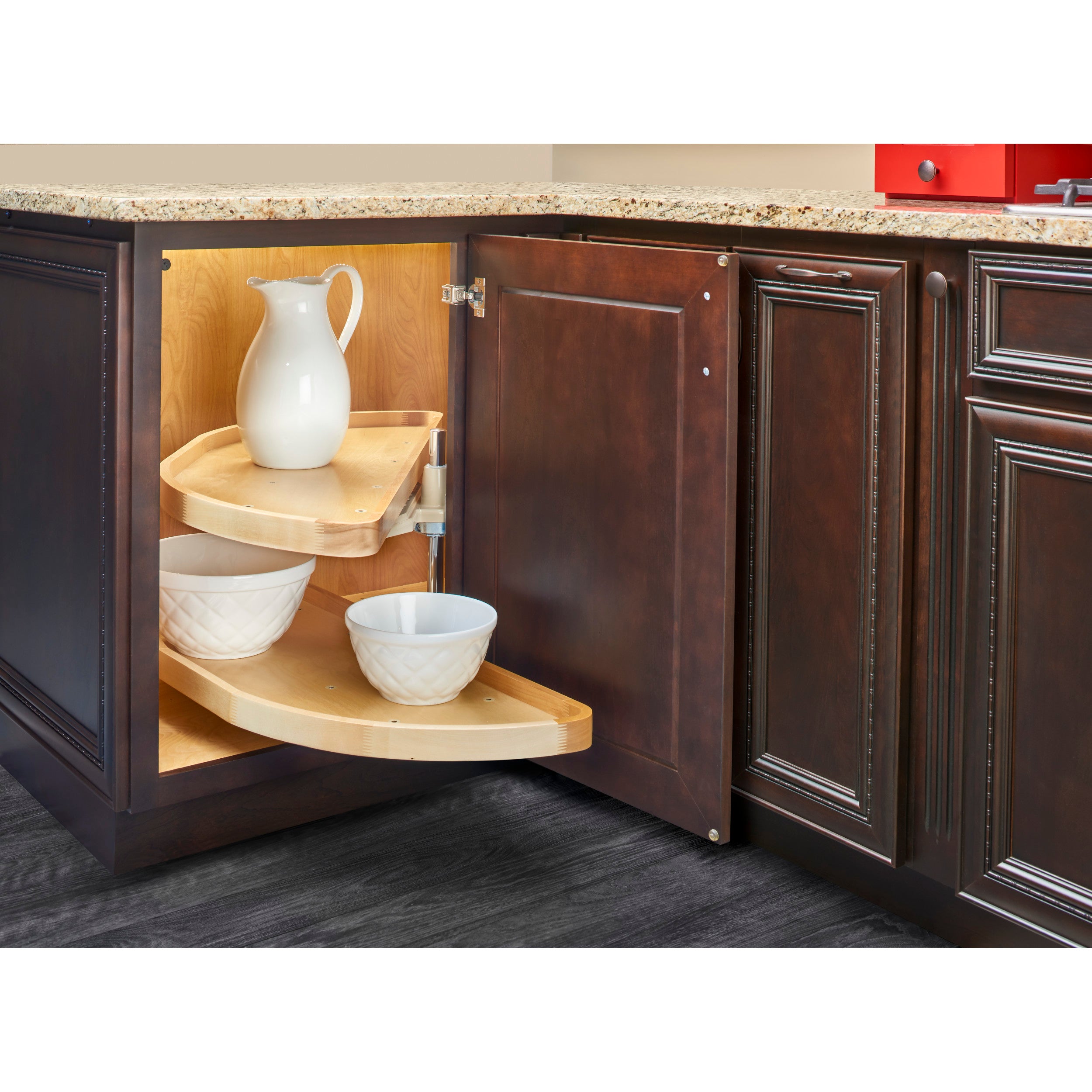 35 in Wood Half Moon Lazy Susans 2-Tier Natural  15 in (381 mm) W x 35 in (889 mm) D x 18 in (457 mm) H