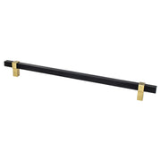 Rivet Rebel 12 inch CC Matte Black Bar and Modern Brushed Gold Posts Appliance Pull