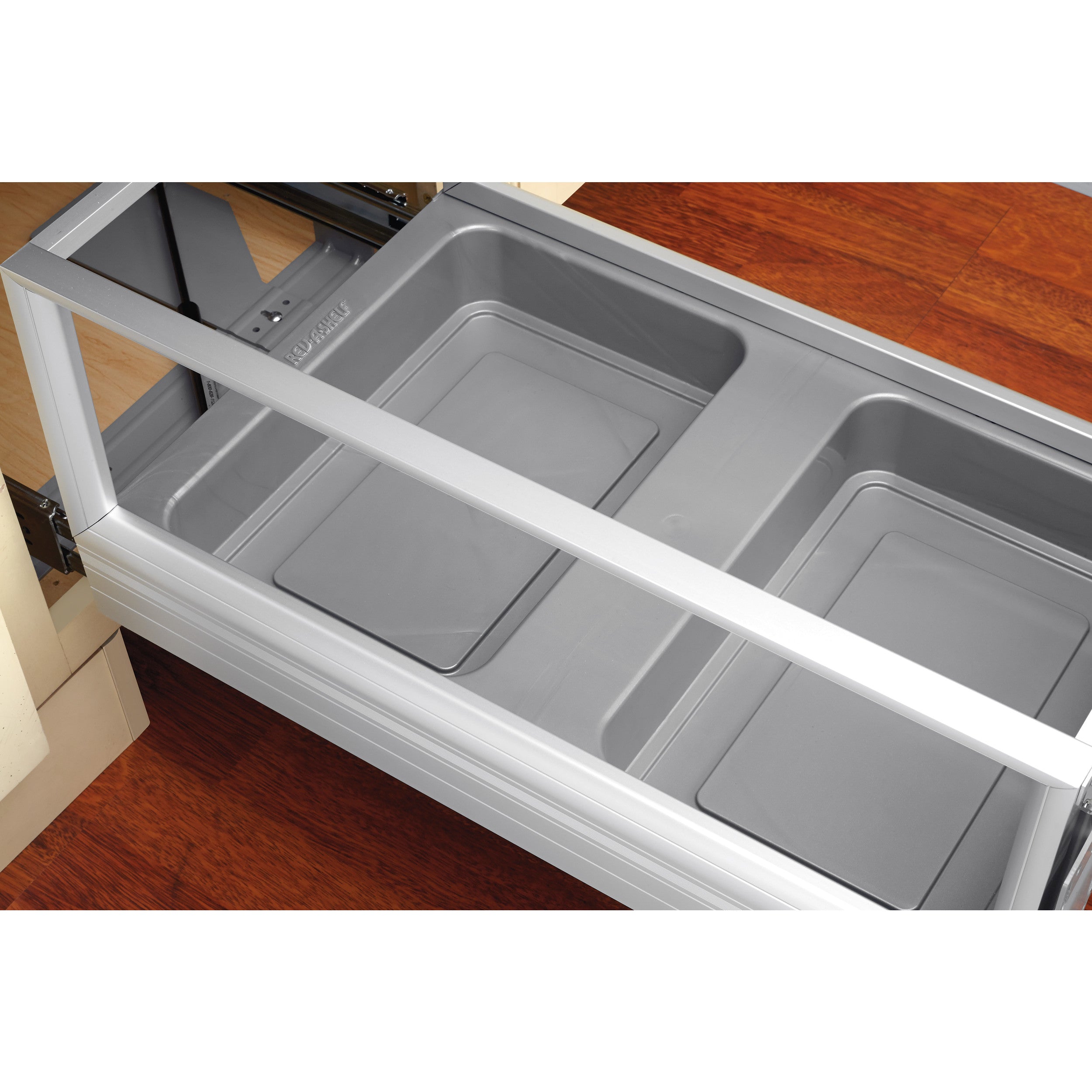 50 Qrt Pull-Out Waste Container w/Rev-A-Motion Silver  12.15 in (309 mm) W x 22 in (559 mm) D x 23.5 in (597 mm) H