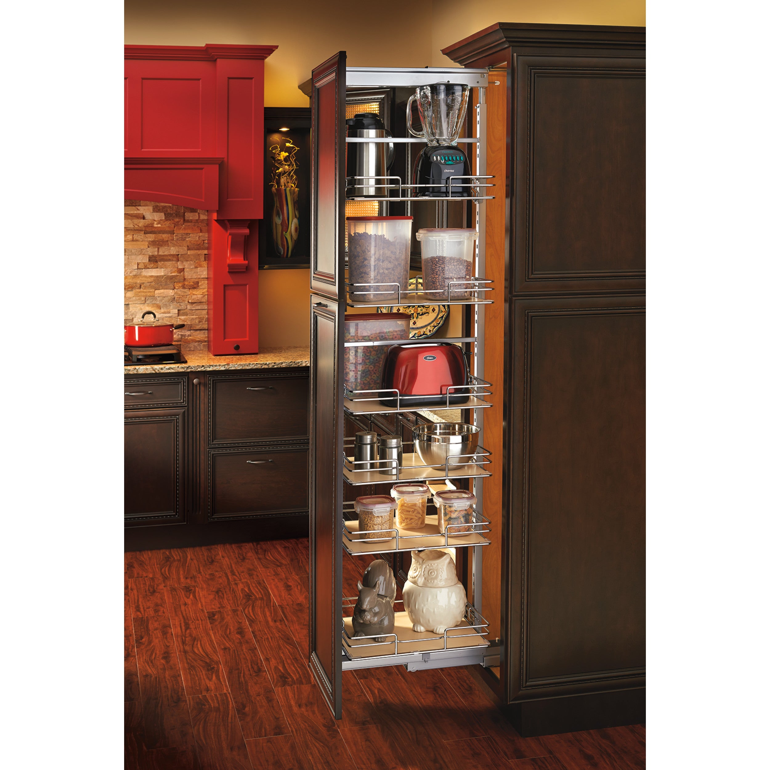 9 in Extra Tall Pullout Maple Pantry w/Soft-Close Chrome  8.63 in (219 mm) W x 19.5 in (495 mm) D x 74.88 in (1902 mm) H