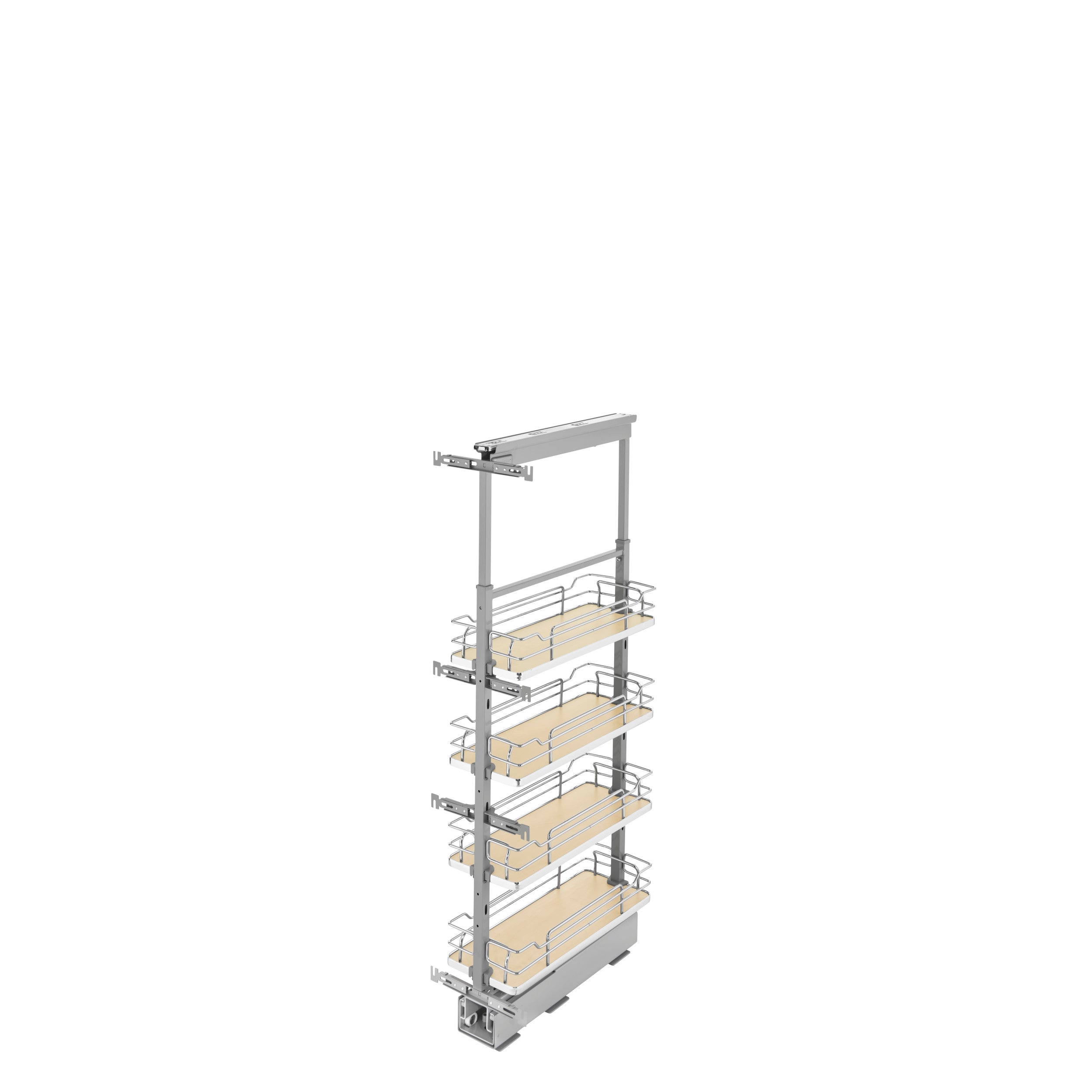 8 in Chrome Solid Bottom Pantry Pullout Soft Close Natural  8.25 in (210 mm) W x 21.69 in (551 mm) D x 43.41 in (1103 mm) H