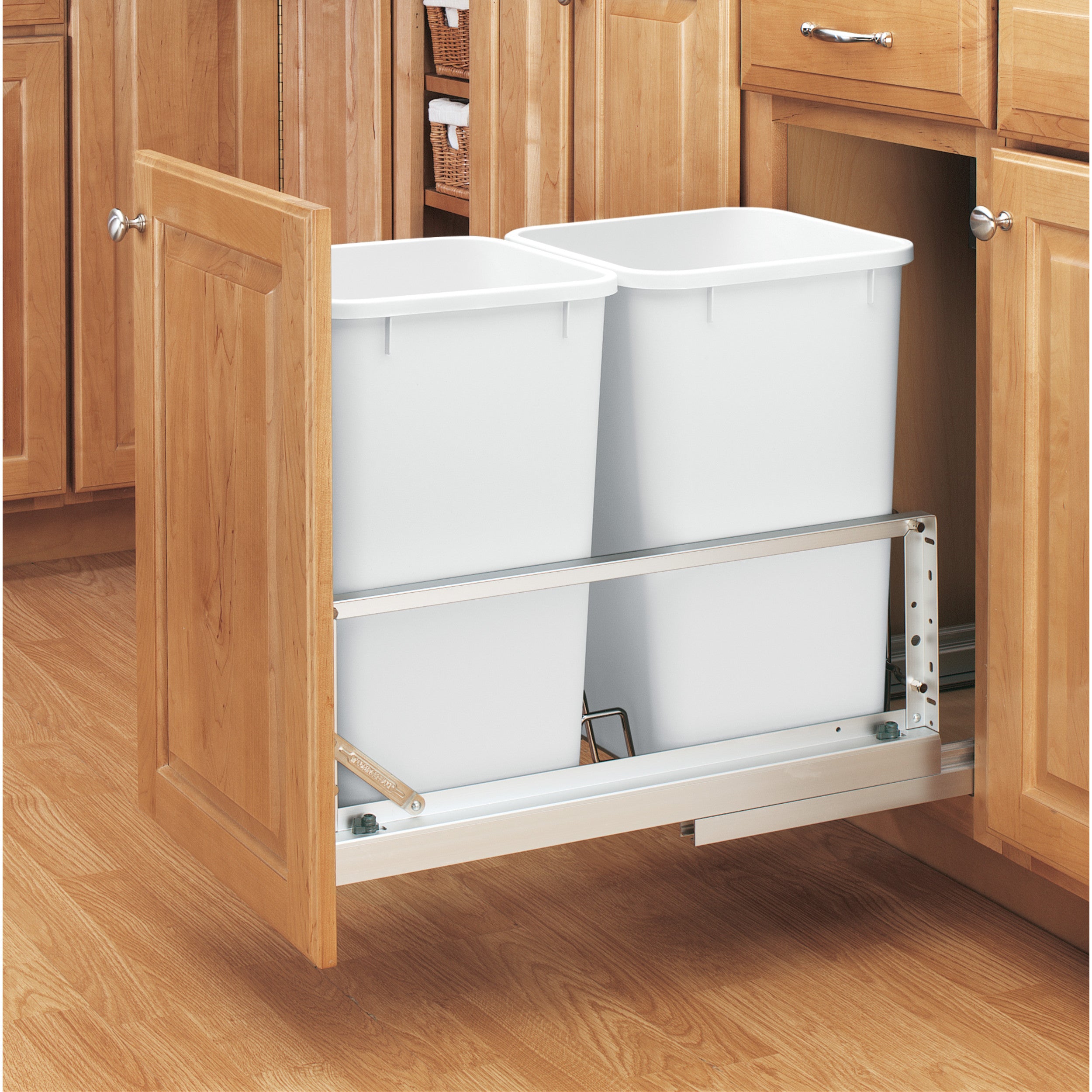 Aluminum Pull Out Double Trash/Waste Container w/Soft Close (11-21/32" W x 22-3/32" D x 18-29/32" H)