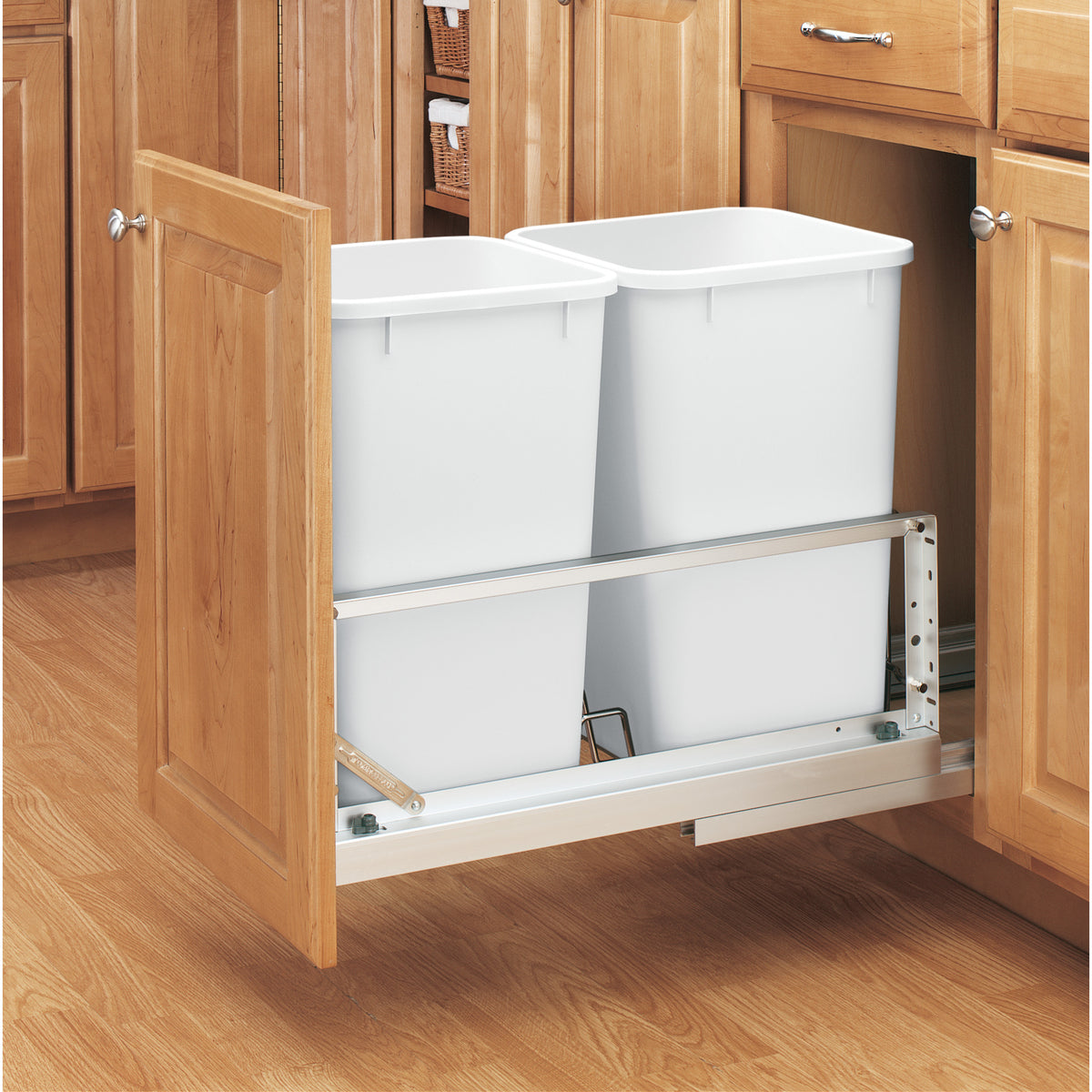 Double 27 Qrt Pull-Out Waste Containers Silver  11.69 in (297 mm) W x 22.25 in (565 mm) D x 18.94 in (481 mm) H