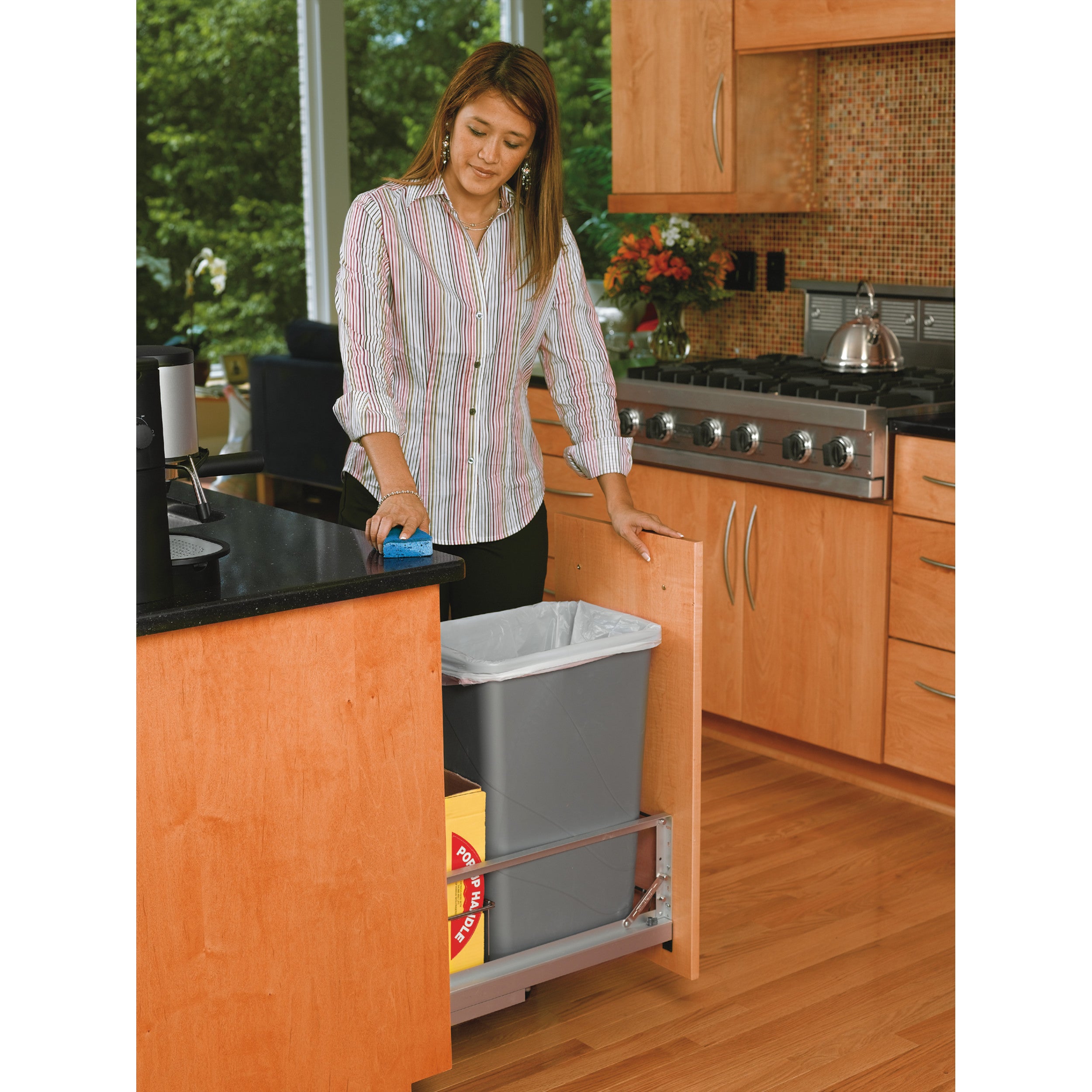 50 Qrt Pull-Out Waste Container Silver  10.75 in (273 mm) W x 21.94 in (557 mm) D x 23.13 in (588 mm) H