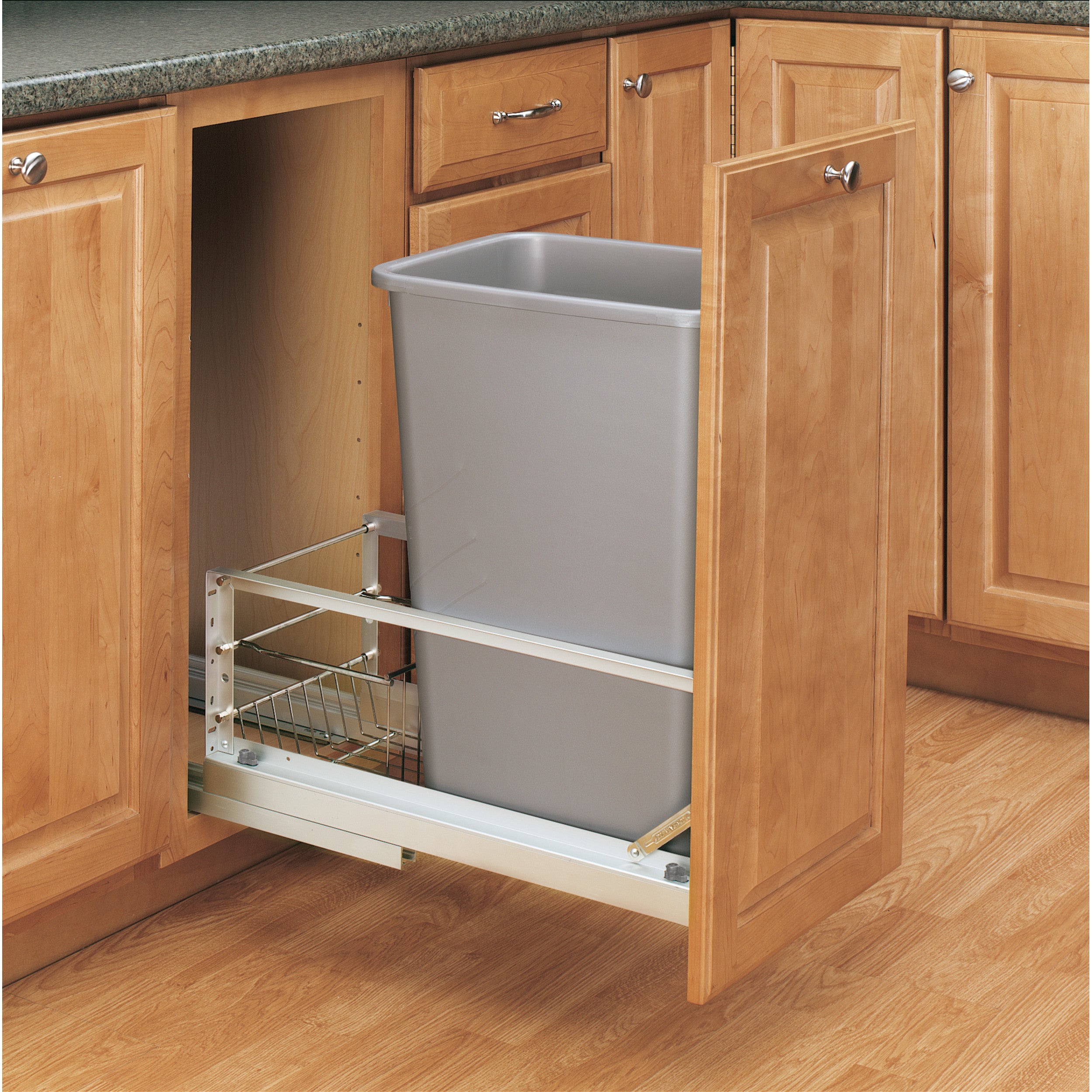 50 Qrt Pull-Out Waste Container Silver  10.75 in (273 mm) W x 21.94 in (557 mm) D x 23.13 in (588 mm) H