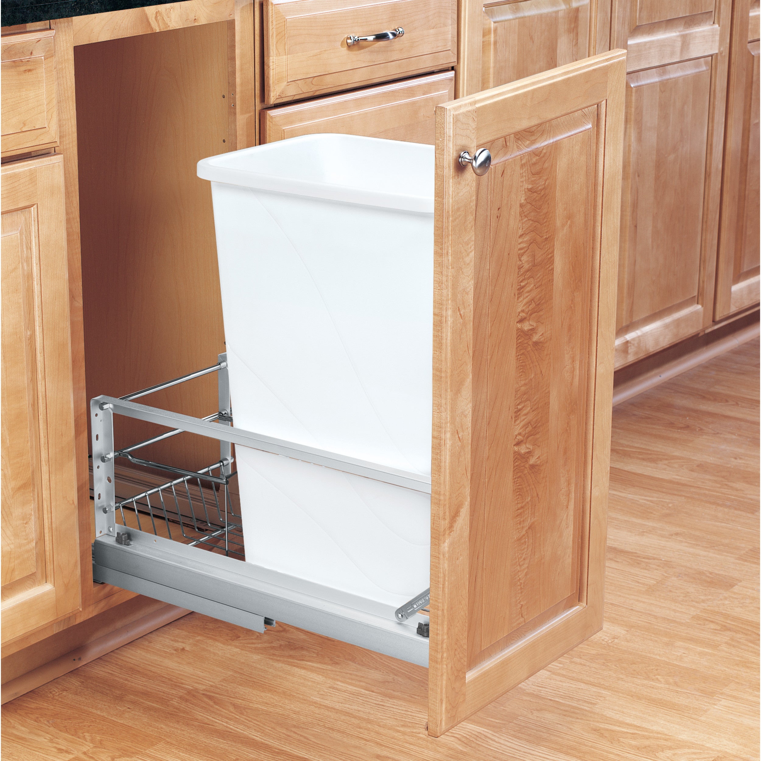 50 Qrt Pull-Out Waste Container White  10.75 in (273 mm) W x 21.94 in (557 mm) D x 23.13 in (588 mm) H