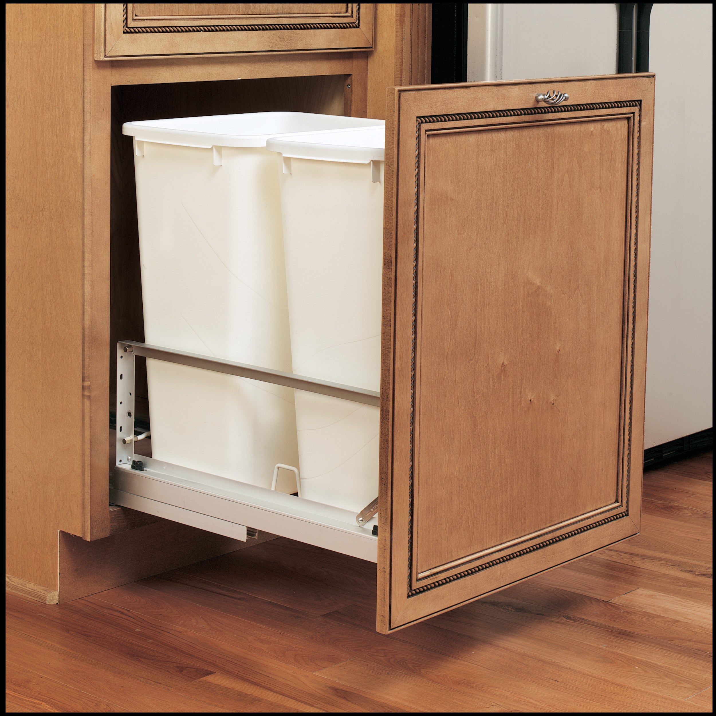 Double 50 Qrt Pull-Out Waste Containers Silver  14.81 in (376 mm) W x 22.13 in (562 mm) D x 22.94 in (583 mm) H