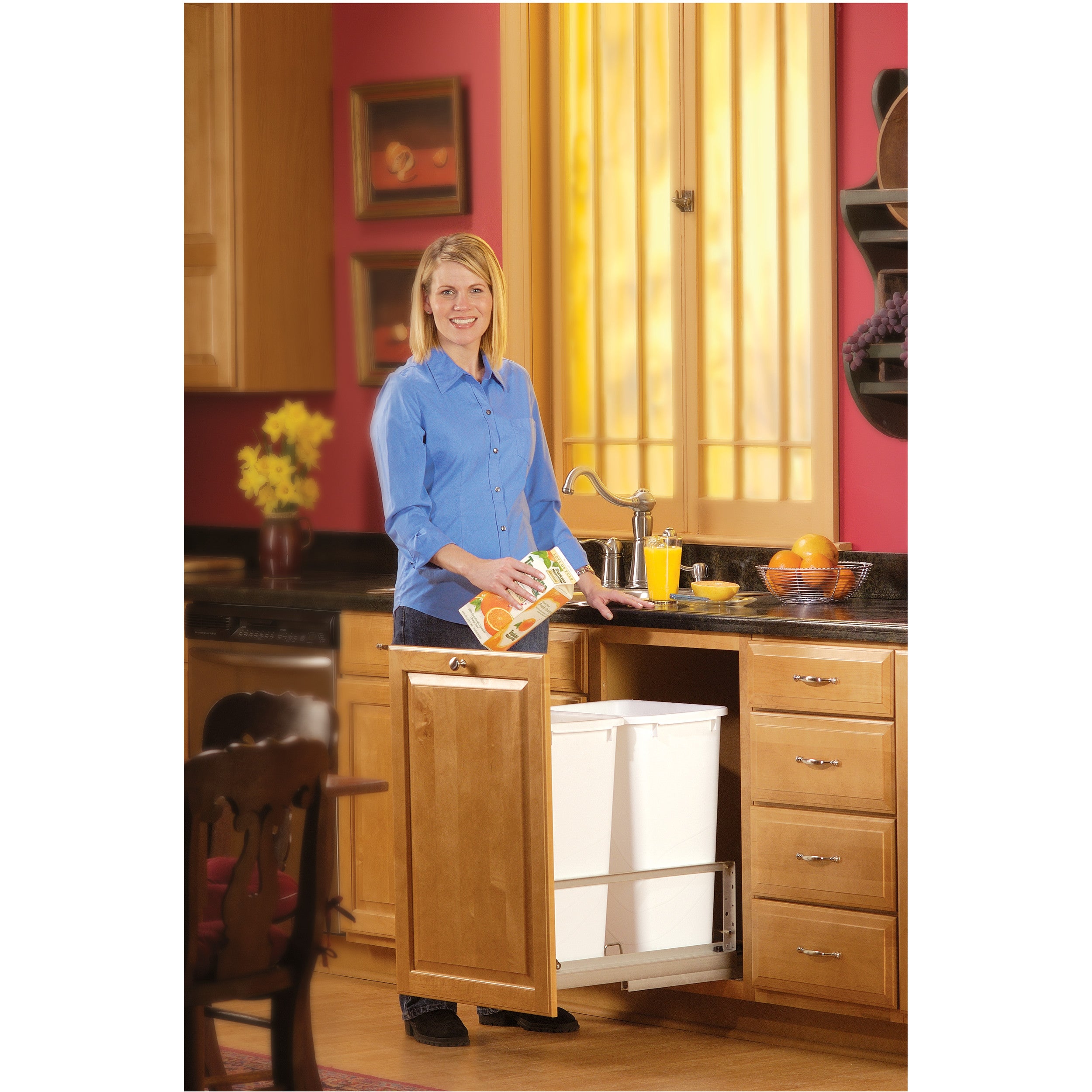 Aluminum  Pull Out Double Trash/Waste Container for Full Height Cabinets w/Soft Close