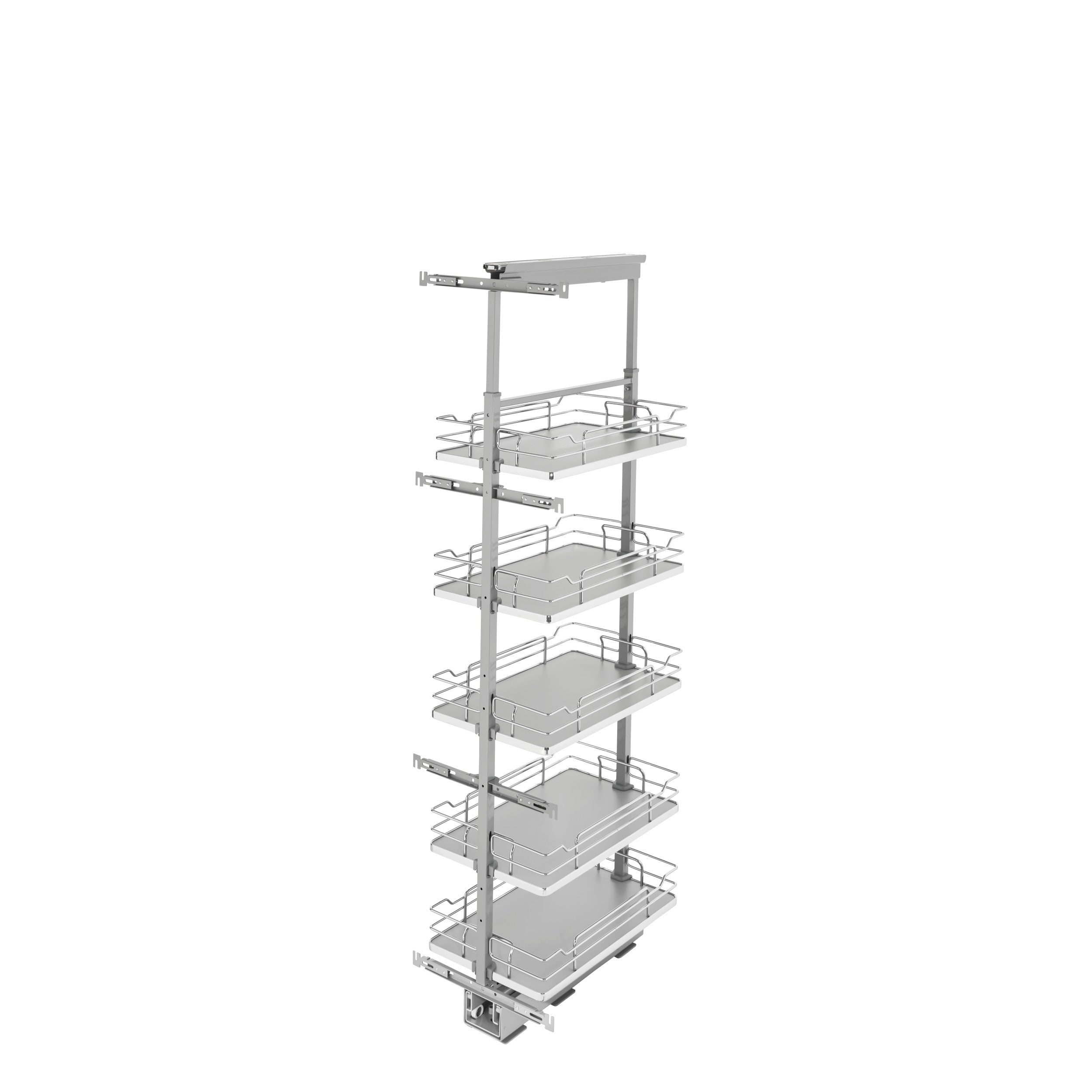13 in Chrome Solid Bottom Pantry Pullout Soft Close Gray  13.25 in (337 mm) W x 21.69 in (551 mm) D x 50.75 in (1289 mm) H