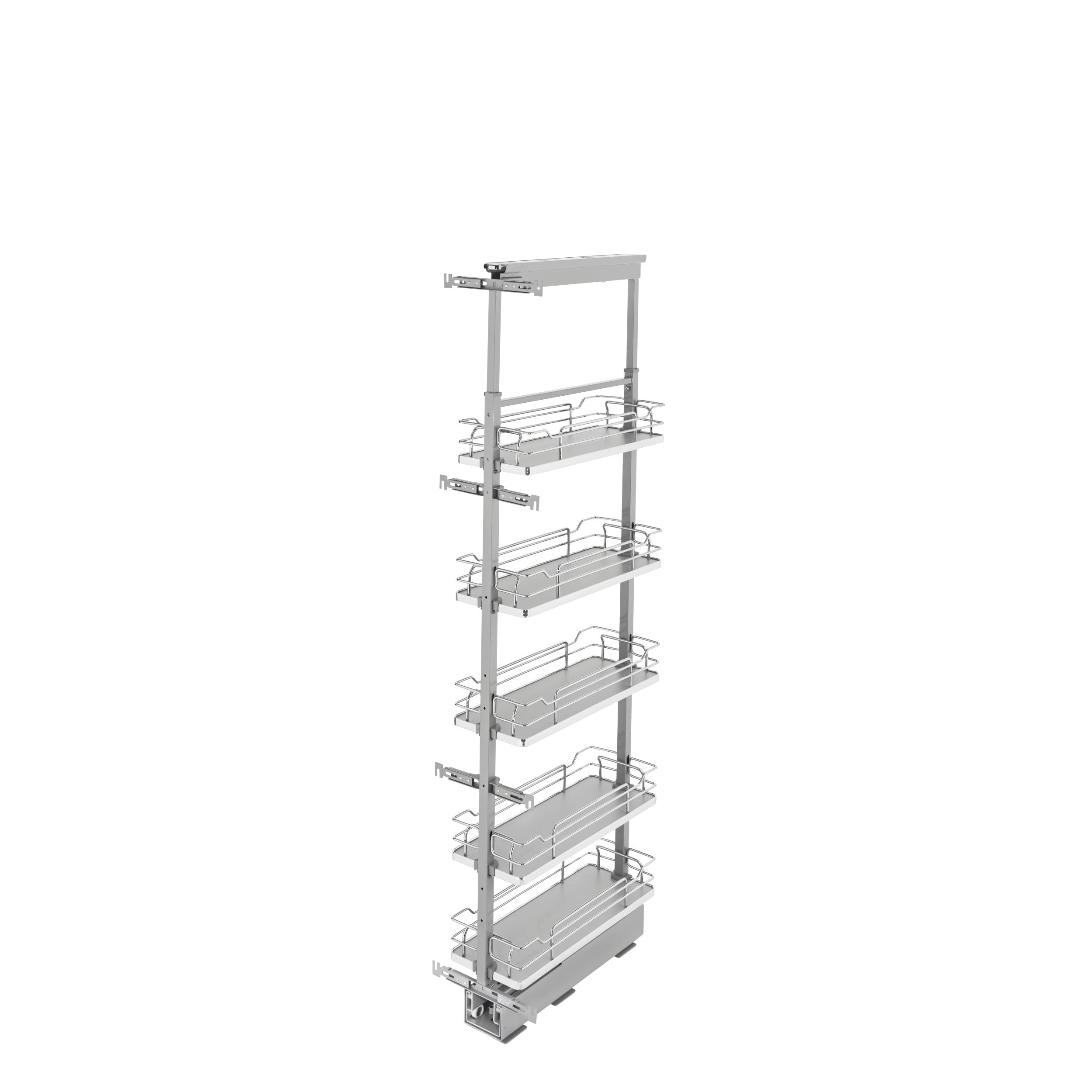 8 in Chrome Solid Bottom Pantry Pullout Soft Close Gray  8.25 in (210 mm) W x 21.69 in (551 mm) D x 58.25 in (1480 mm) H