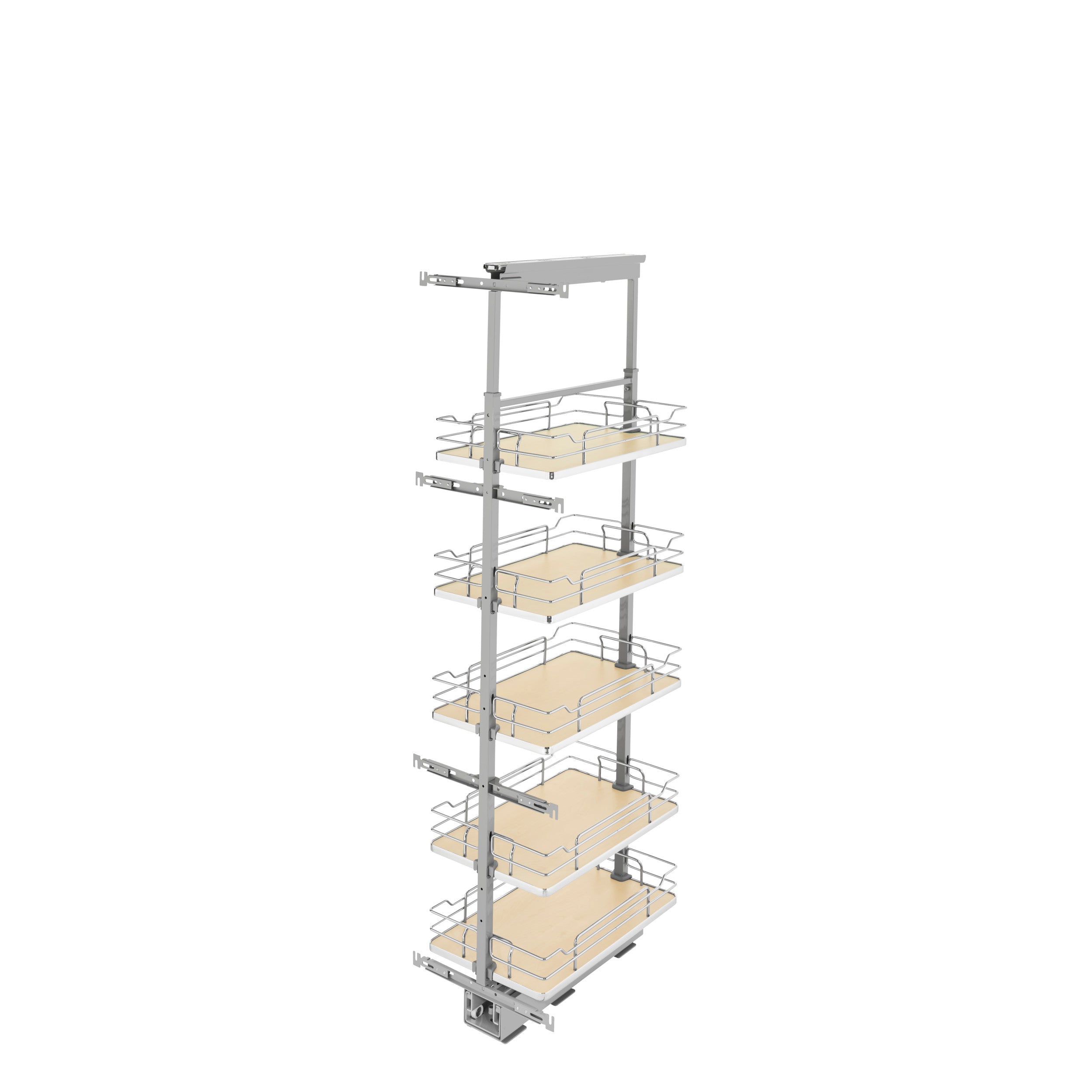 13 in Chrome Solid Bottom Pantry Pullout Soft Close Natural  13.25 in (337 mm) W x 21.69 in (551 mm) D x 58.25 in (1480 mm) H