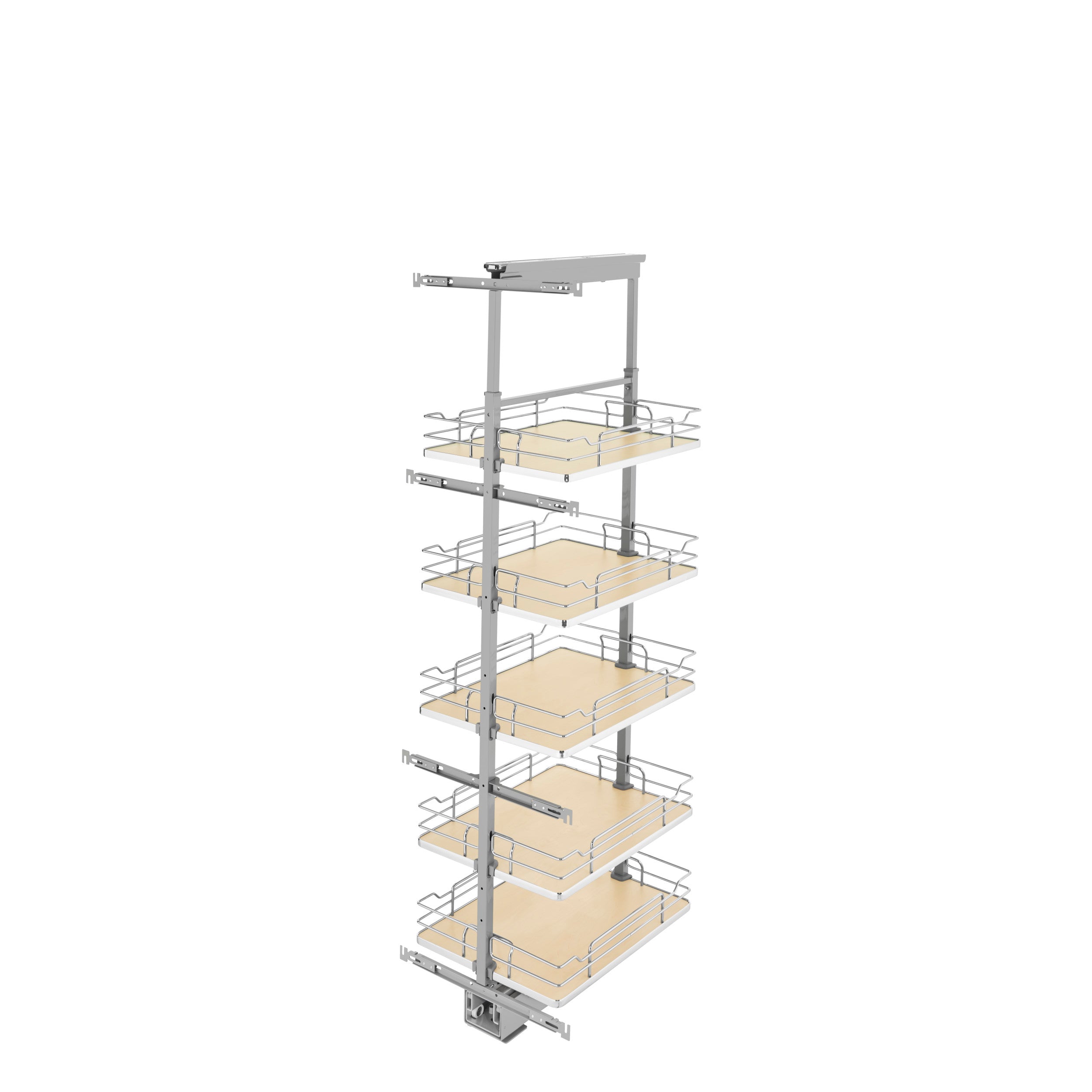 16 in Chrome Solid Bottom Pantry Pullout Soft Close Natural  16.25 in (413 mm) W x 21.69 in (551 mm) D x 58.25 in (1480 mm) H