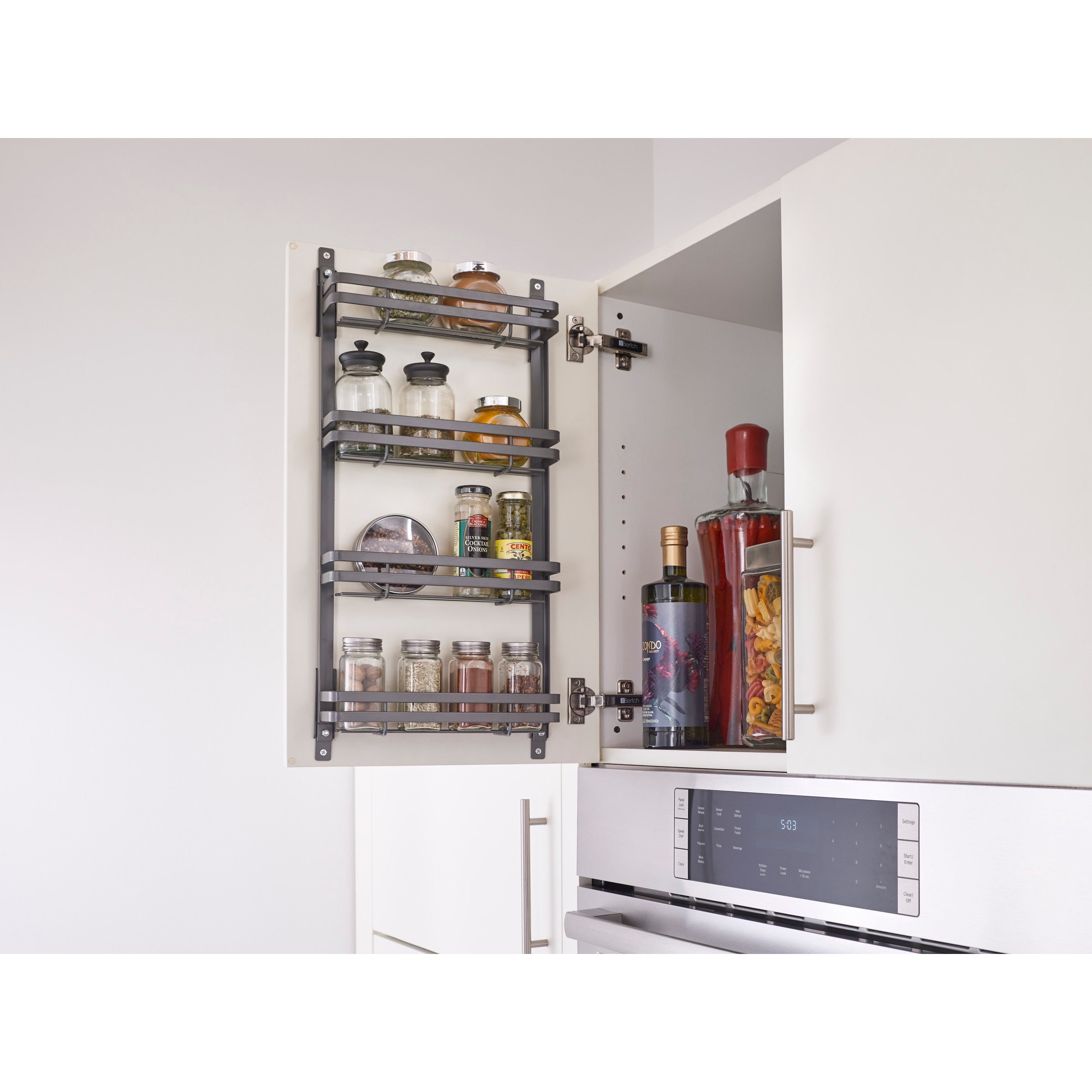 Large Flat Metal Door mount Spice Rack Orion Gray  13.62 in (346 mm) W x 2.48 in (63 mm) D x 23.35 in (593 mm) H