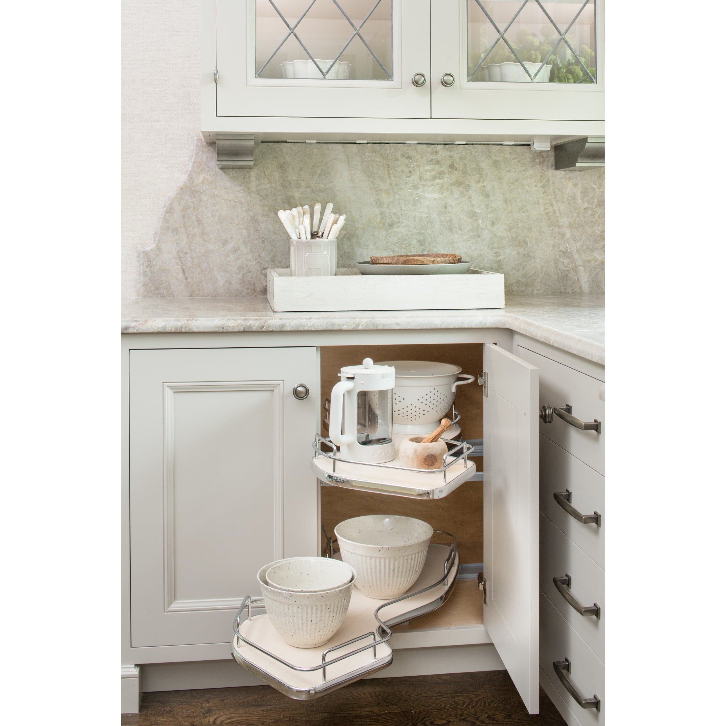 18 in Two-Tier Organizer for a Blind Right Natural  37.63 in (956 mm) W x 21.56 in (548 mm) D x 24.44 in (621 mm) H
