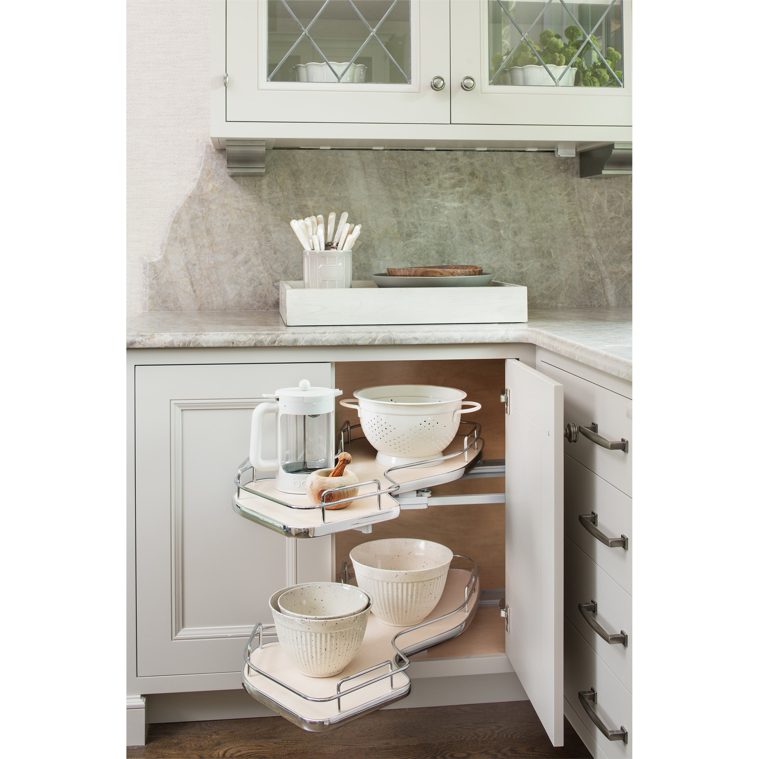 18 in Two-Tier Organizer for a Blind Right Natural  37.63 in (956 mm) W x 21.56 in (548 mm) D x 24.44 in (621 mm) H