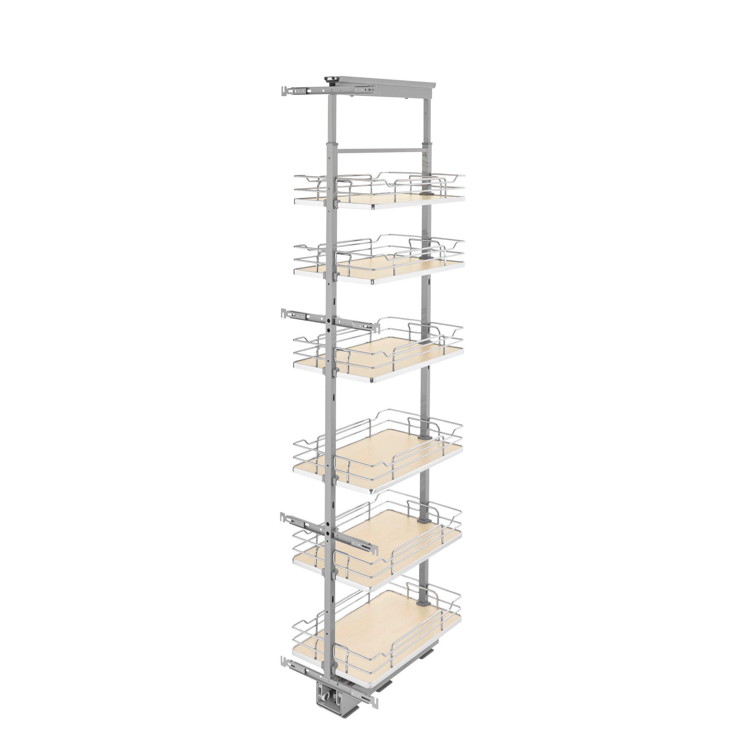 13 in Chrome Solid Bottom Pantry Pullout Soft Close Natural  13.25 in (337 mm) W x 21.69 in (551 mm) D x 73.63 in (1870 mm) H