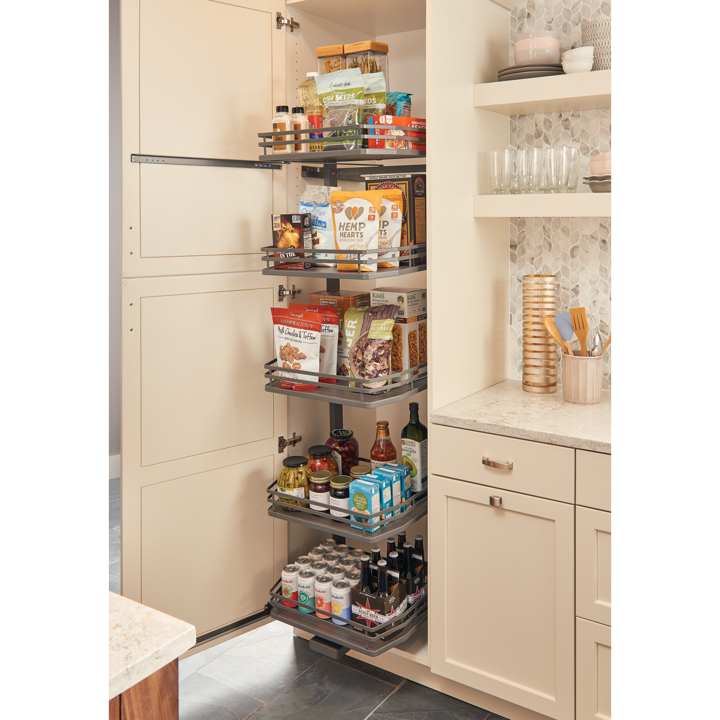 24 in Flat Wire Swing Out Pantry Gray  22.06 in (560 mm) W x 18.5 in (470 mm) D x 74.06 in (1881 mm) H