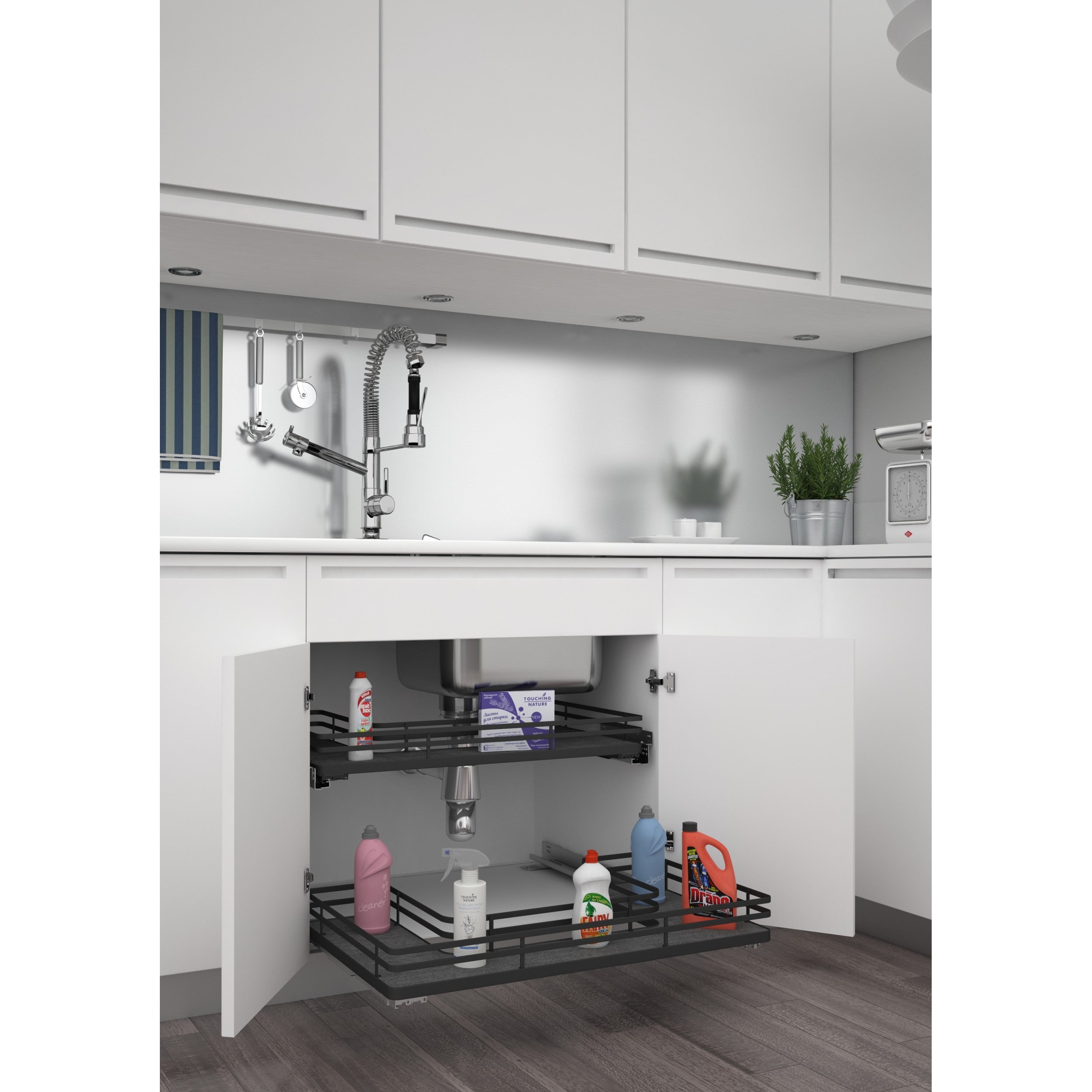 33 in Orion Gray U-Shaped Solid Bottom Pull Out w/ Soft-Close Gray  32.69 in (830 mm) W x 21.69 in (551 mm) D x 5.75 in (146 mm) H