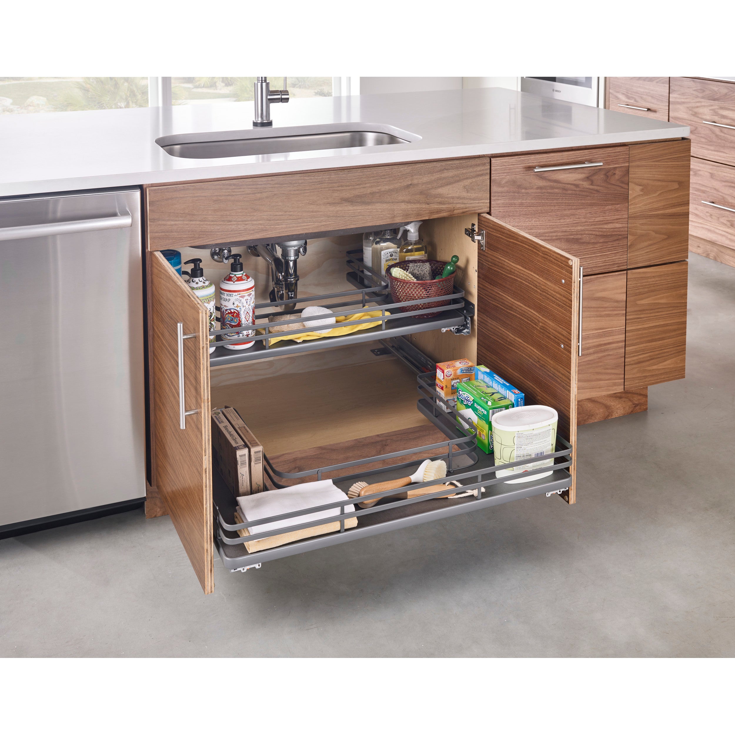 33 in Orion Gray U-Shaped Solid Bottom Pull Out w/ Soft-Close Gray  32.69 in (830 mm) W x 21.69 in (551 mm) D x 5.75 in (146 mm) H