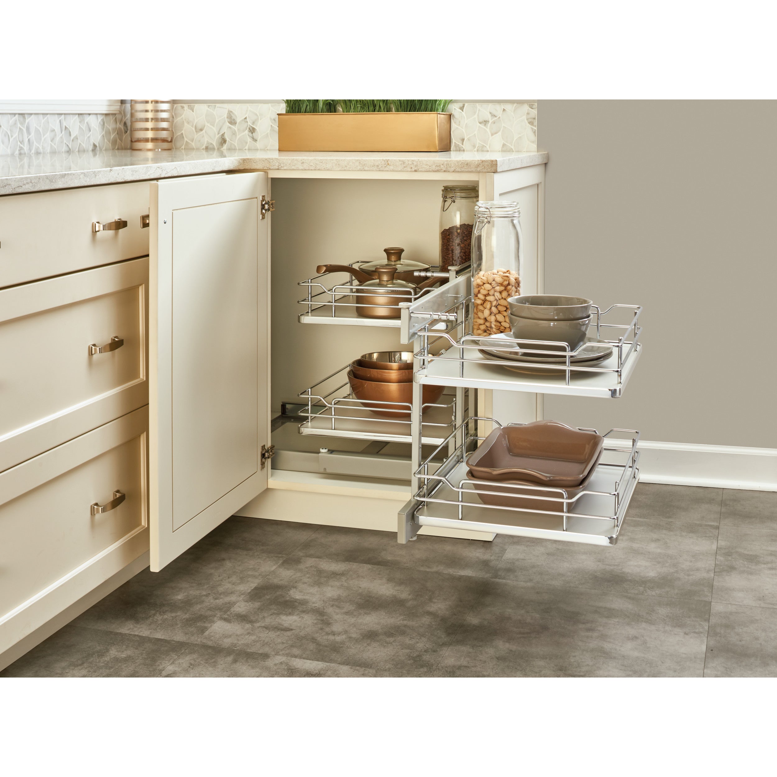 18 in Gray Blind Corner Organizer Soft-Close Gray  32.25 in (819 mm) W x 20.25 in (514 mm) D x 21 in (533 mm) H