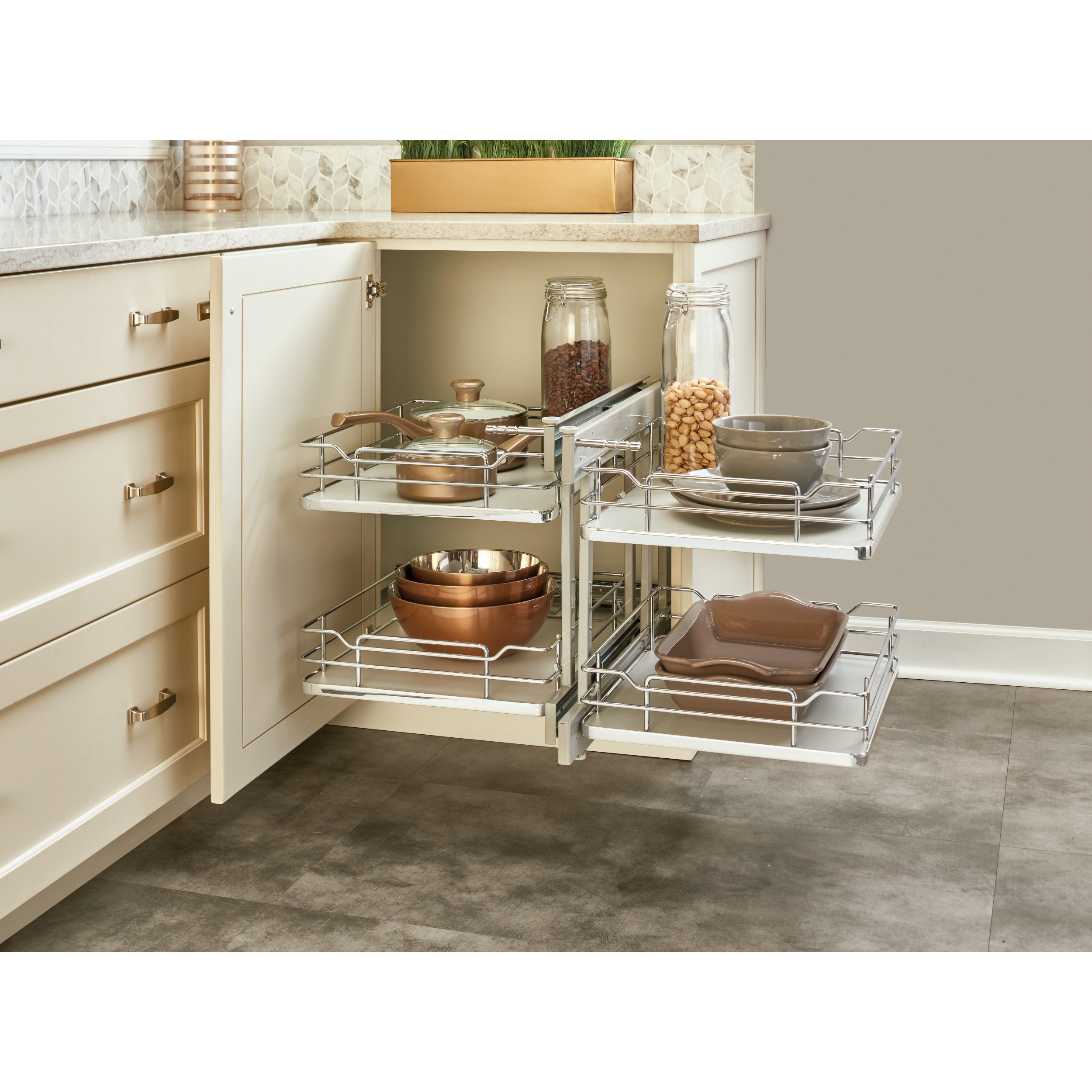 18 in Gray Blind Corner Organizer Soft-Close Gray  32.25 in (819 mm) W x 20.25 in (514 mm) D x 21 in (533 mm) H