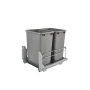 Double 35 Qrt Pull-out Waste Container Soft-Close Metallic Silver  14.38 in (365 mm) W x 22.25 in (565 mm) D x 19 in (483 mm) H