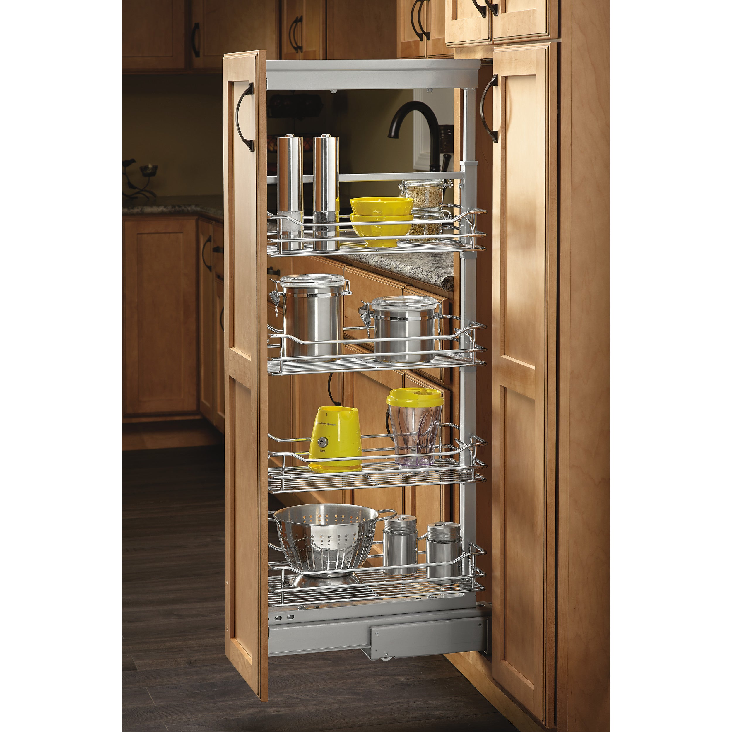 8 in Chrome Basket Pantry Pullout Soft Close Chrome  8.25 in (210 mm) W x 21.69 in (551 mm) D x 43.41 in (1103 mm) H