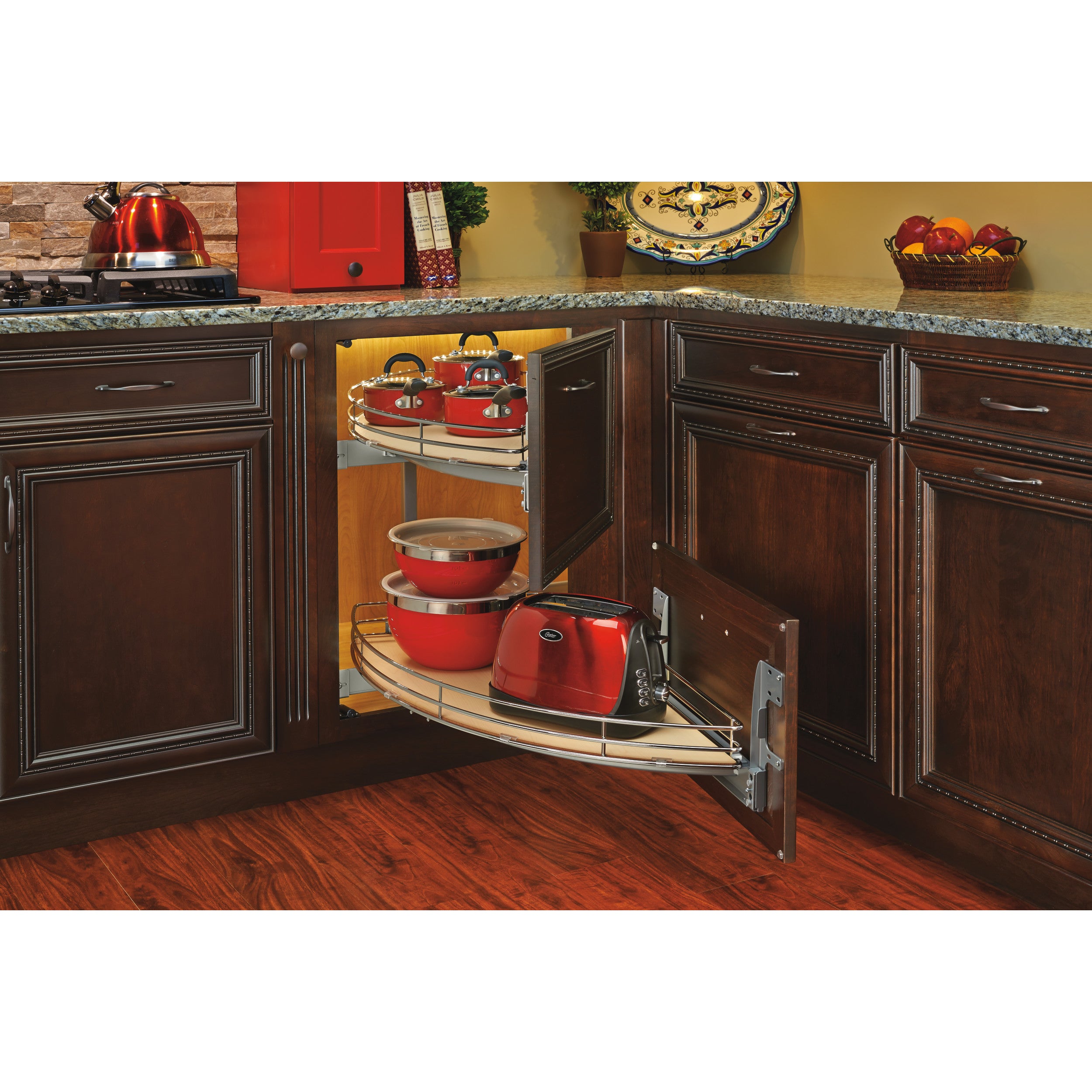 18 in Two-Tier Curve Organizer for a Blind Left Chrome  16 in (406 mm) W x 35.75 in (908 mm) D x 19.75 in (502 mm) H