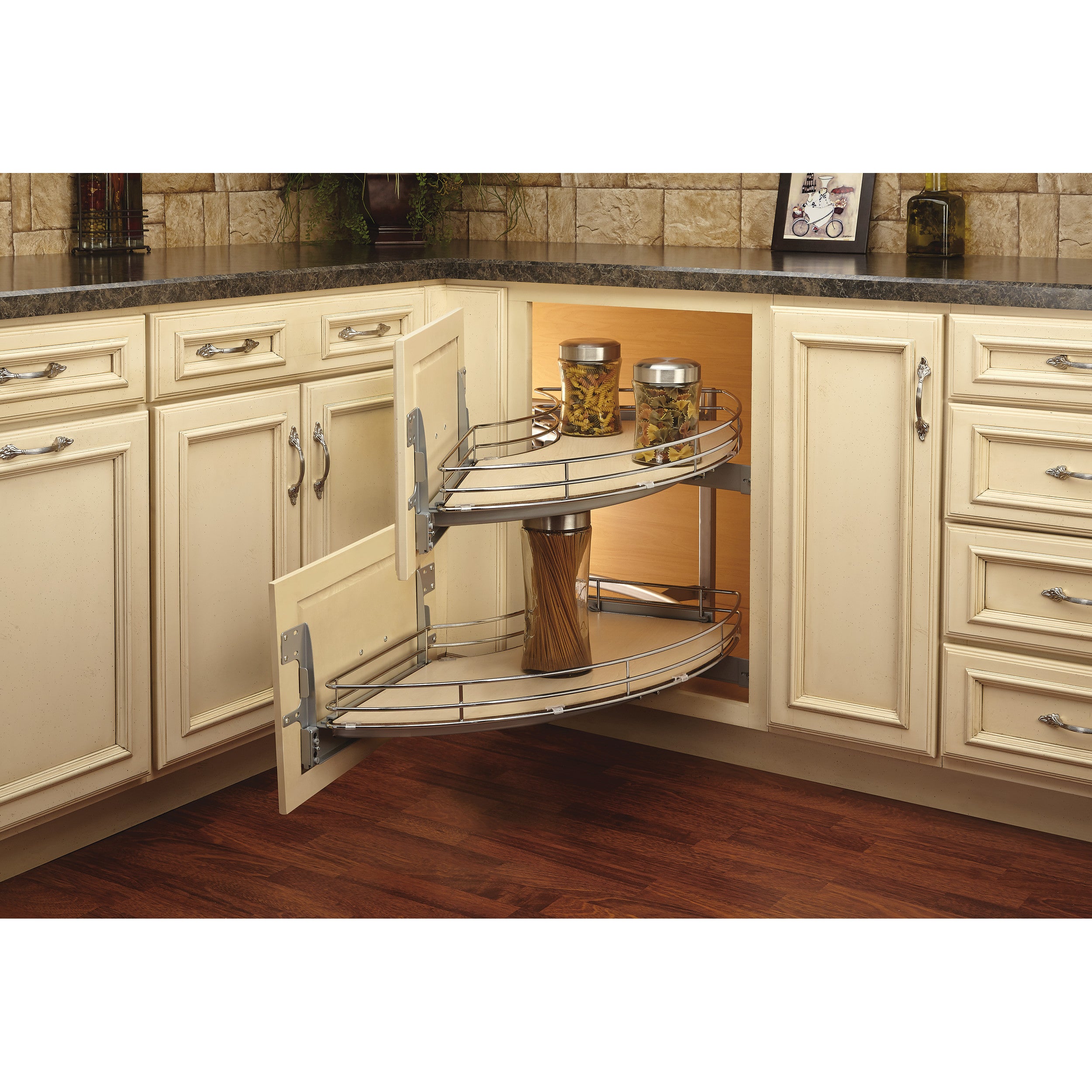 18 in Two-Tier Curve Organizer for a Blind Right Chrome  16 in (406 mm) W x 35.75 in (908 mm) D x 19.75 in (502 mm) H