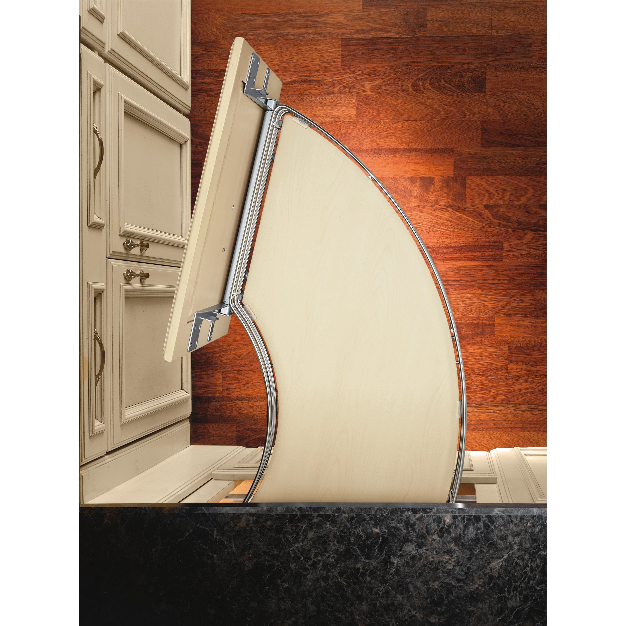 18 in Two-Tier Curve Organizer for a Blind Right Chrome  16 in (406 mm) W x 35.75 in (908 mm) D x 19.75 in (502 mm) H