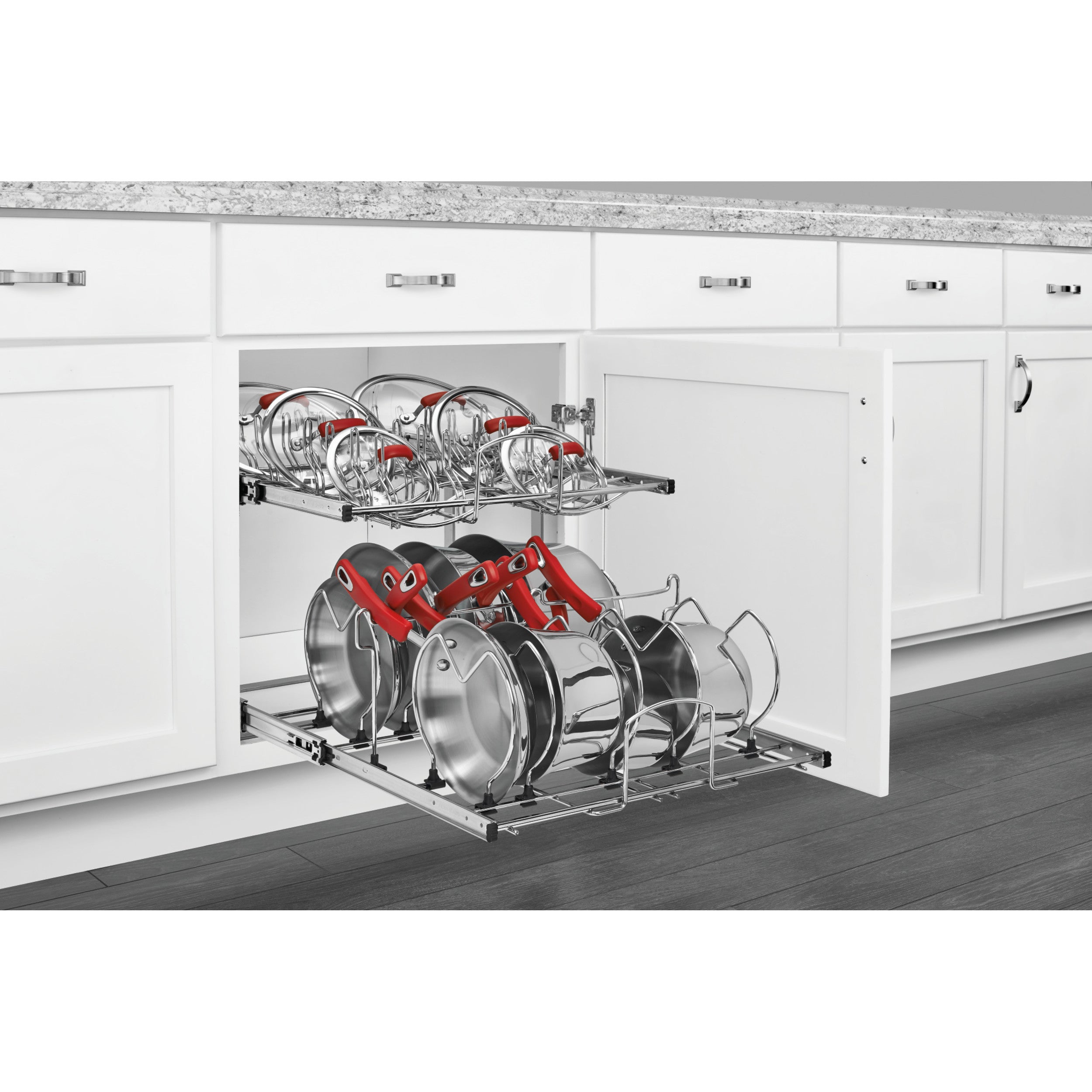 21 in Two-Tier Cookware Organizer Chrome  20.75 in (527 mm) W x 22 in (559 mm) D x 18.13 in (461 mm) H