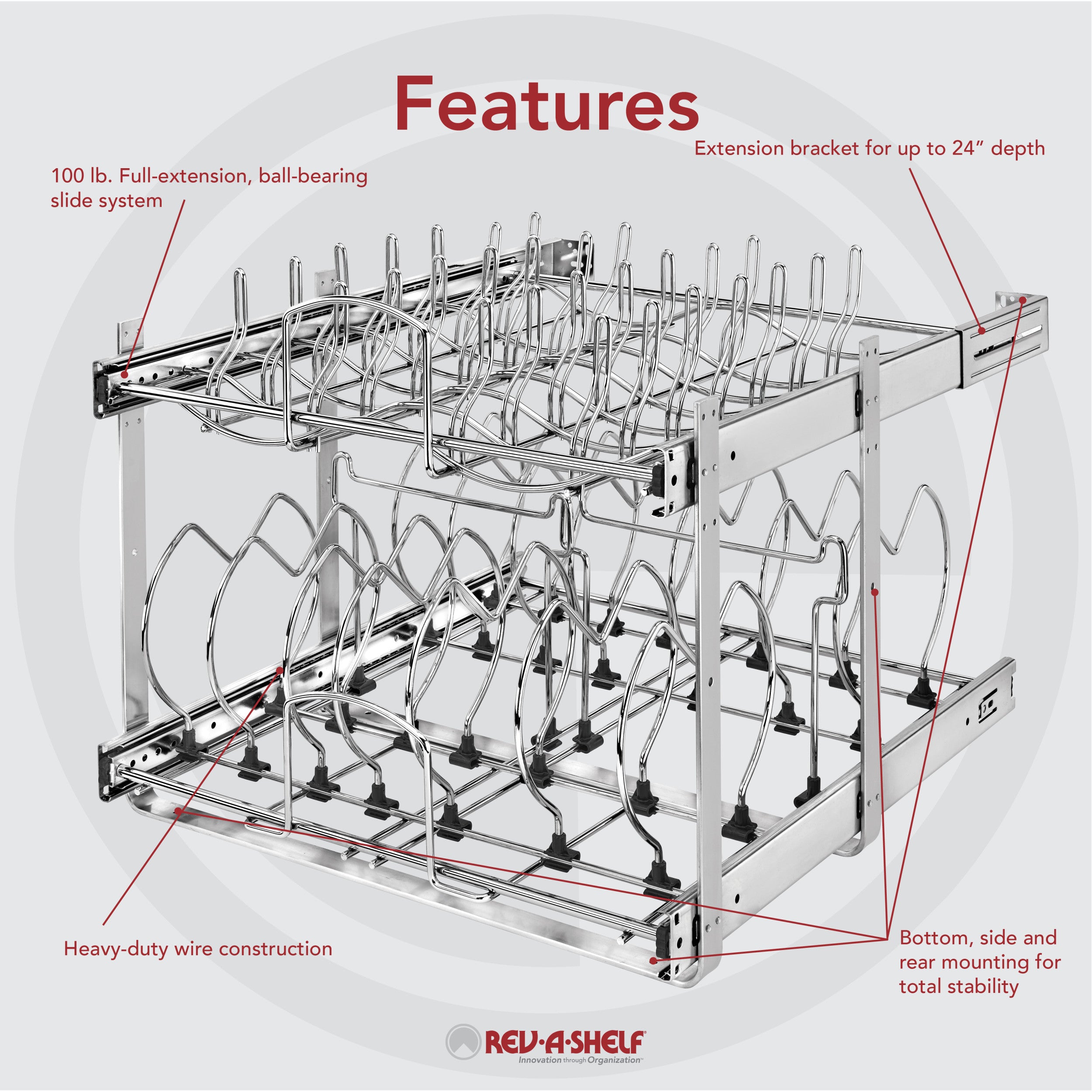 21 in Two-Tier Cookware Organizer Chrome  20.75 in (527 mm) W x 22 in (559 mm) D x 18.13 in (461 mm) H