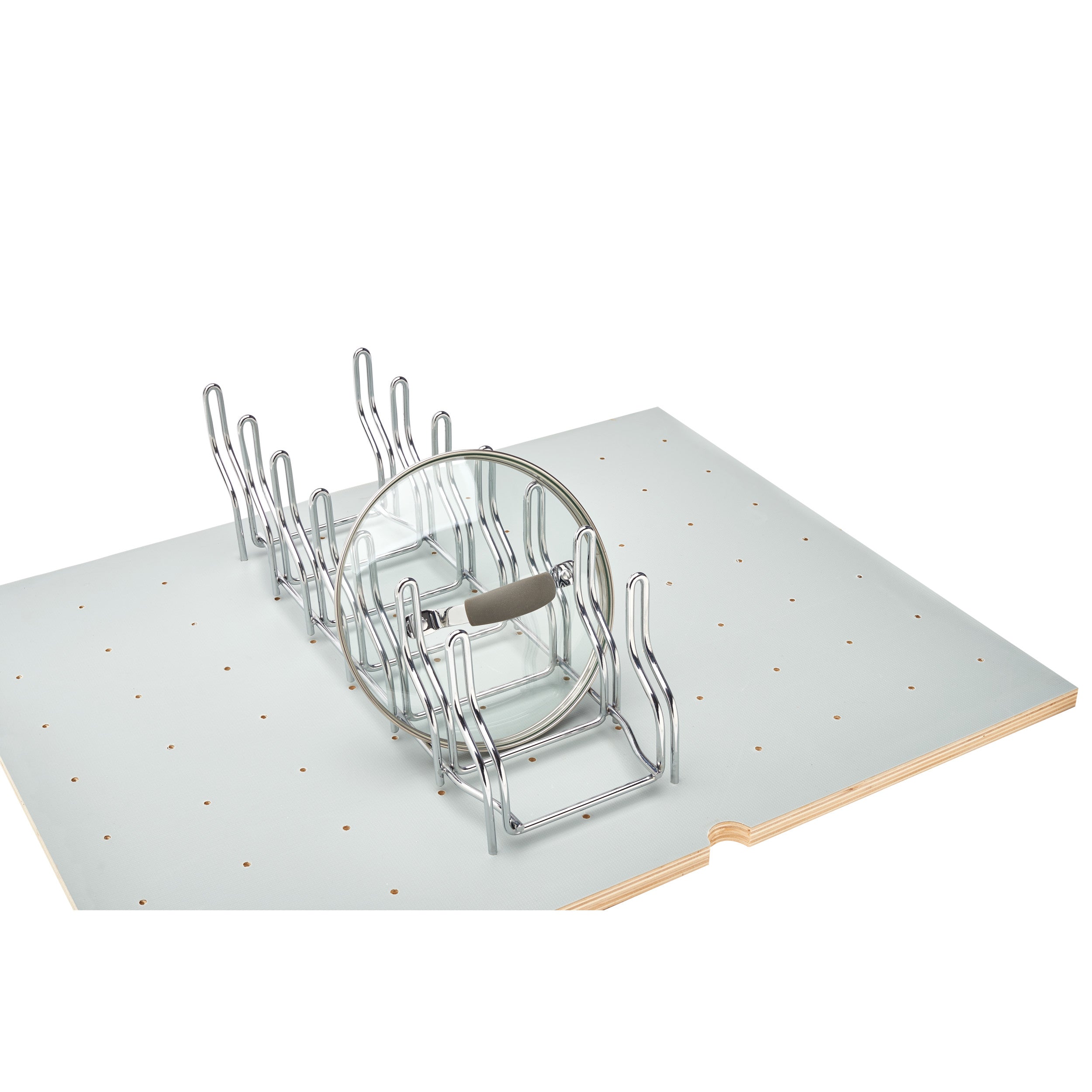 Chrome Lid Organizer for Drawer Peg Boards Chrome  5.25 in (133 mm) W x 16.88 in (429 mm) D x 5.38 in (137 mm) H