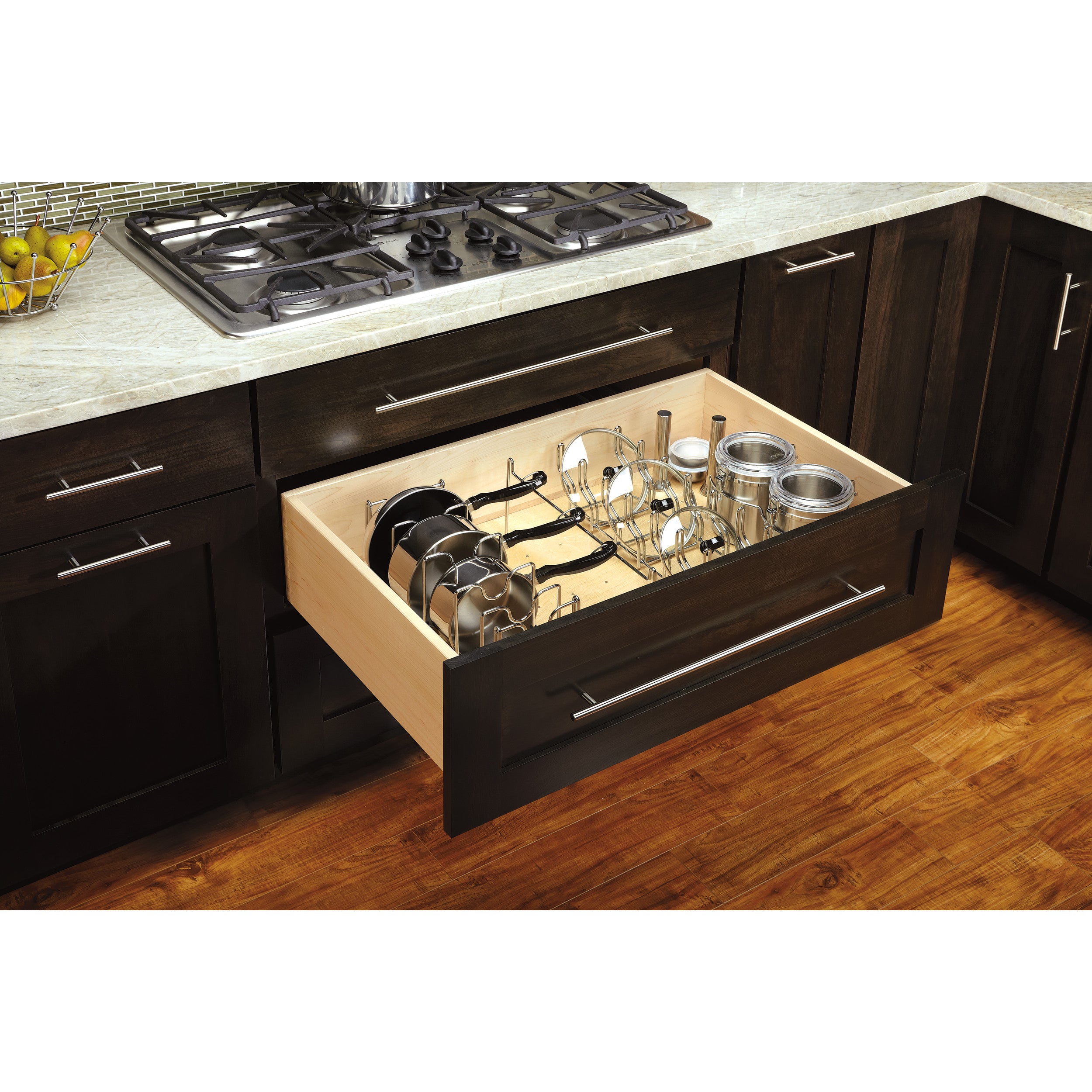 Chrome Lid Organizer for Drawer Peg Boards Chrome  5.25 in (133 mm) W x 16.88 in (429 mm) D x 5.38 in (137 mm) H