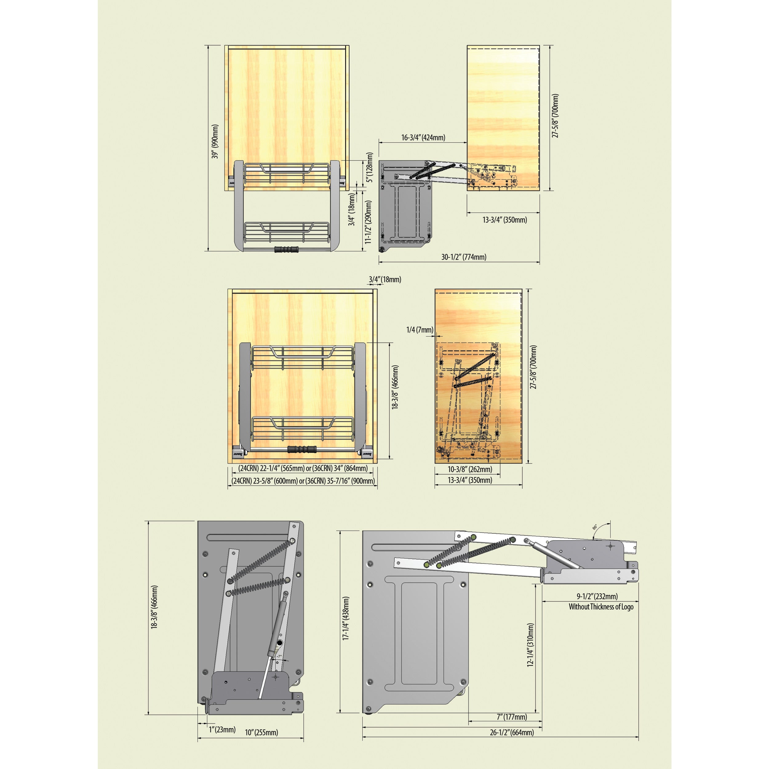24 in Chrome Pull Down Shelf Chrome  22.25 in (565 mm) W x 10.5 in (267 mm) D x 18.38 in (467 mm) H