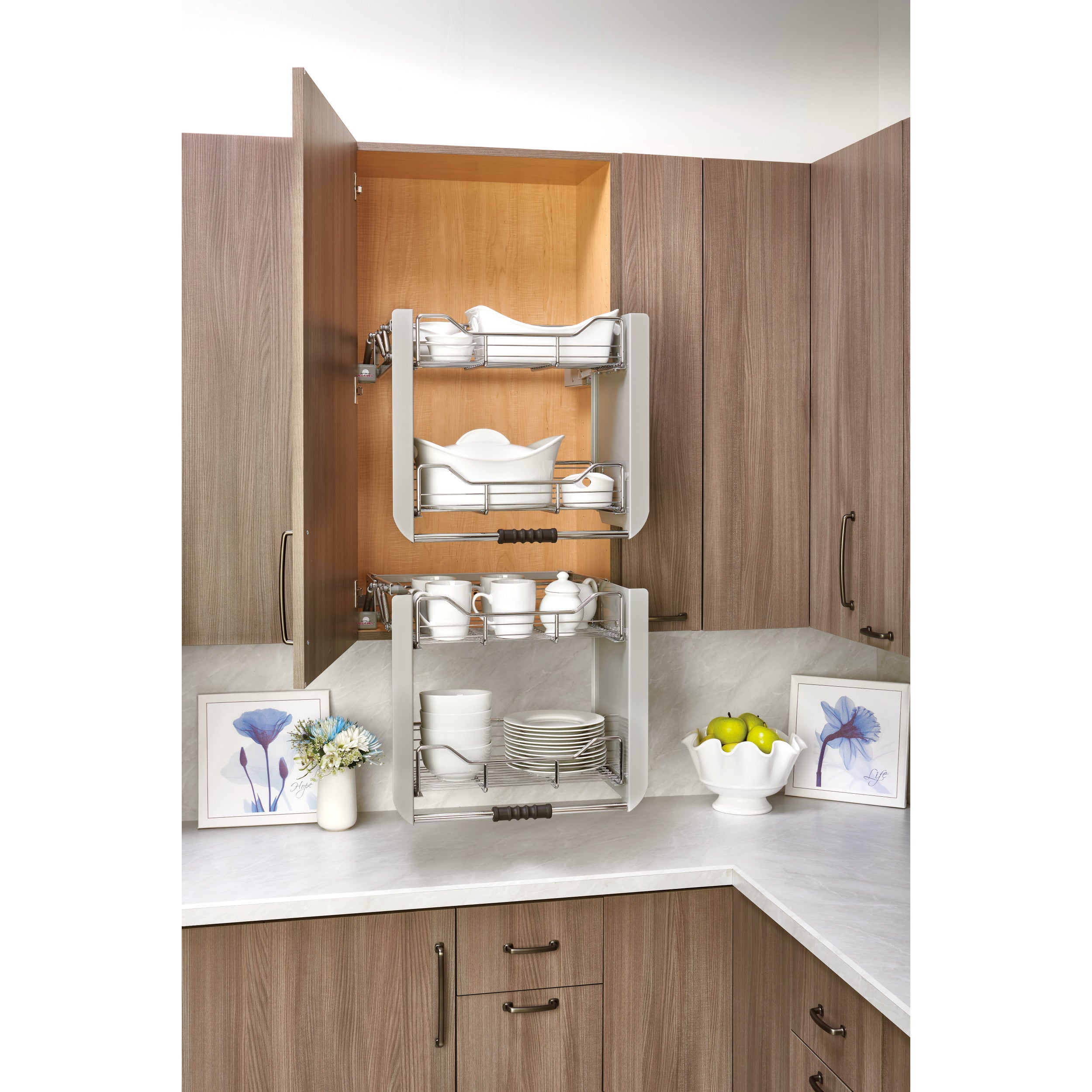 24 in Chrome Pull Down Shelf Chrome  22.25 in (565 mm) W x 10.5 in (267 mm) D x 18.38 in (467 mm) H