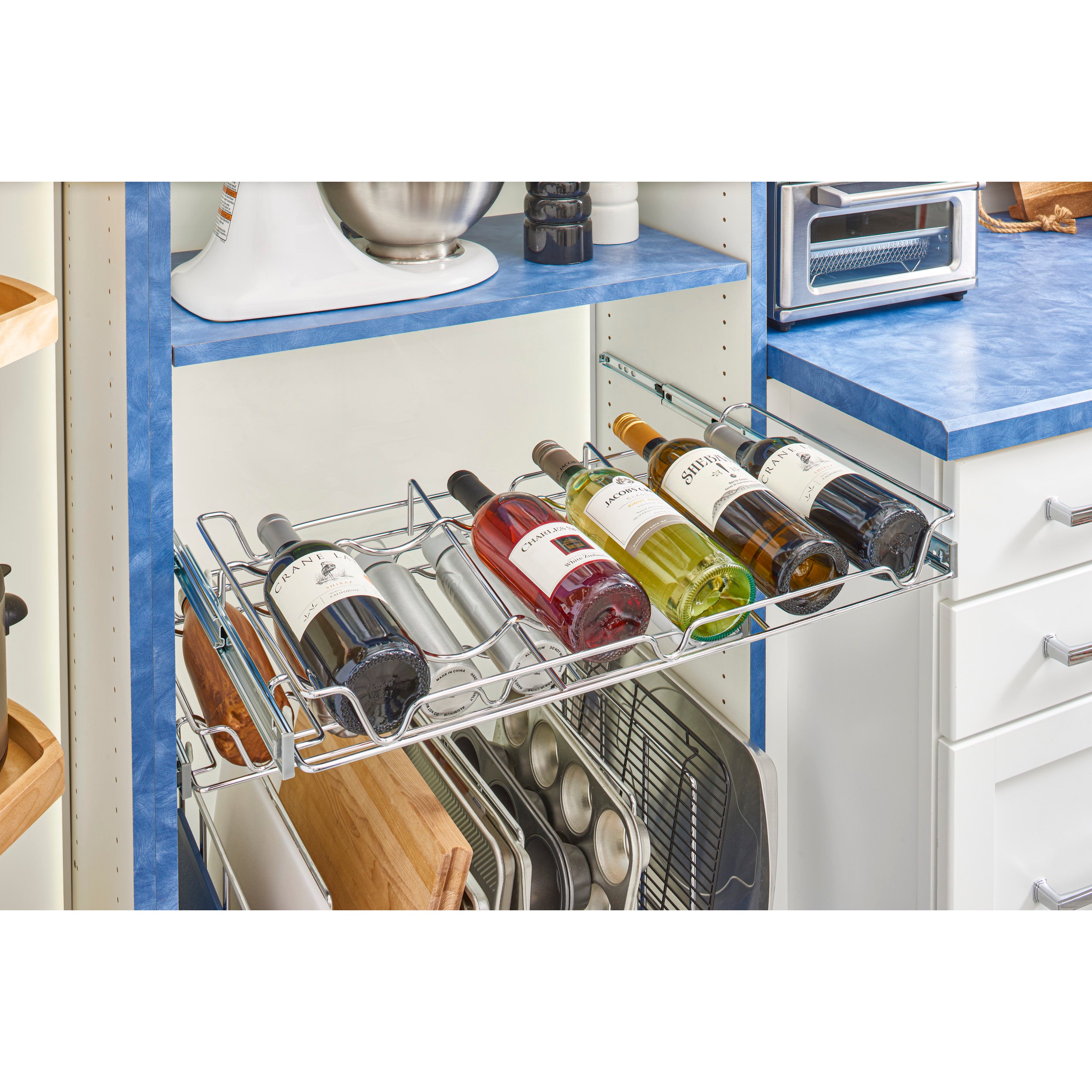24 in Deluxe Sliding Wine Rack Chrome  24 in (610 mm) W x 14 in (356 mm) D x 2.36 in (60 mm) H